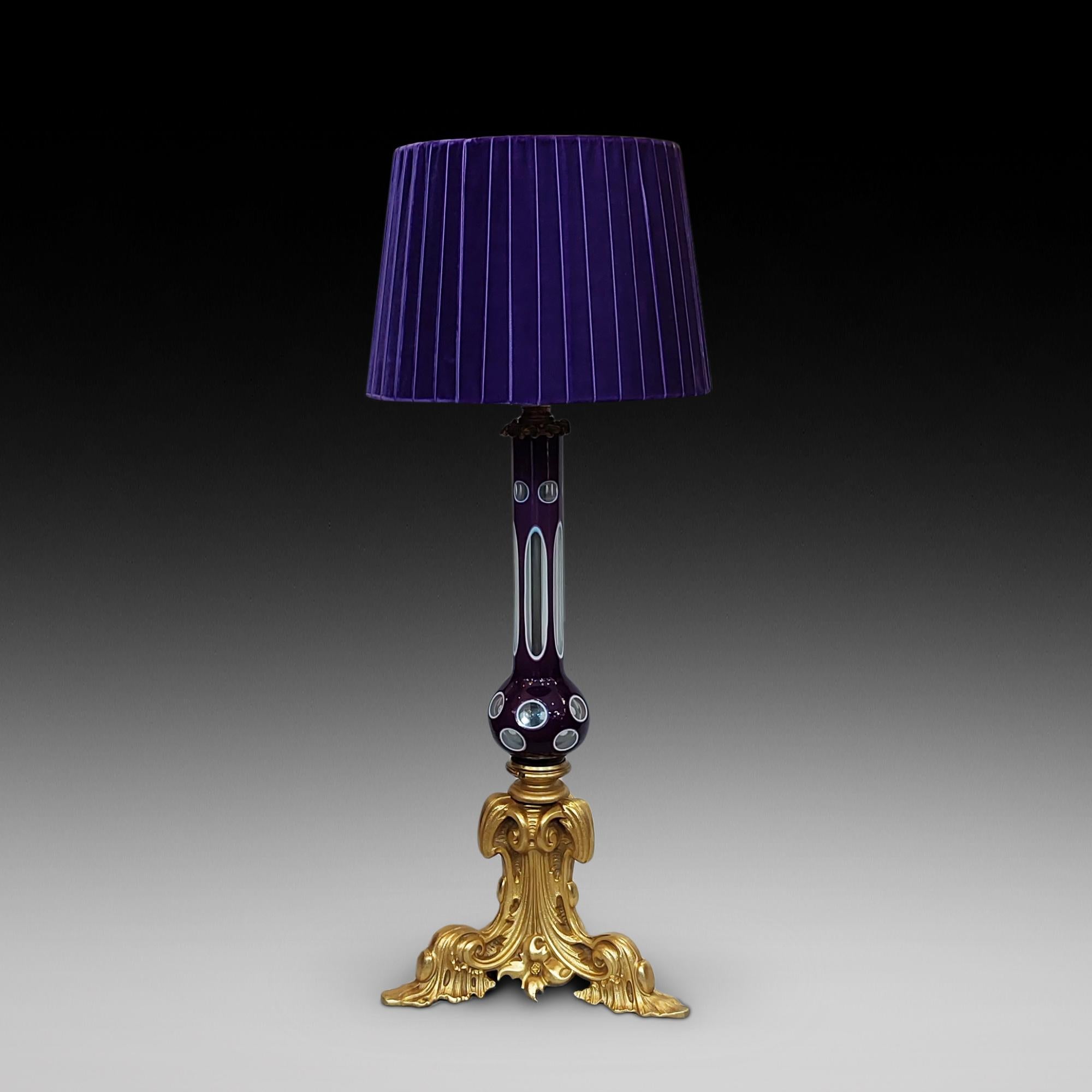 Rococo Revival Early 20thC Gilt Bronze and Murano Glass Table Lamp