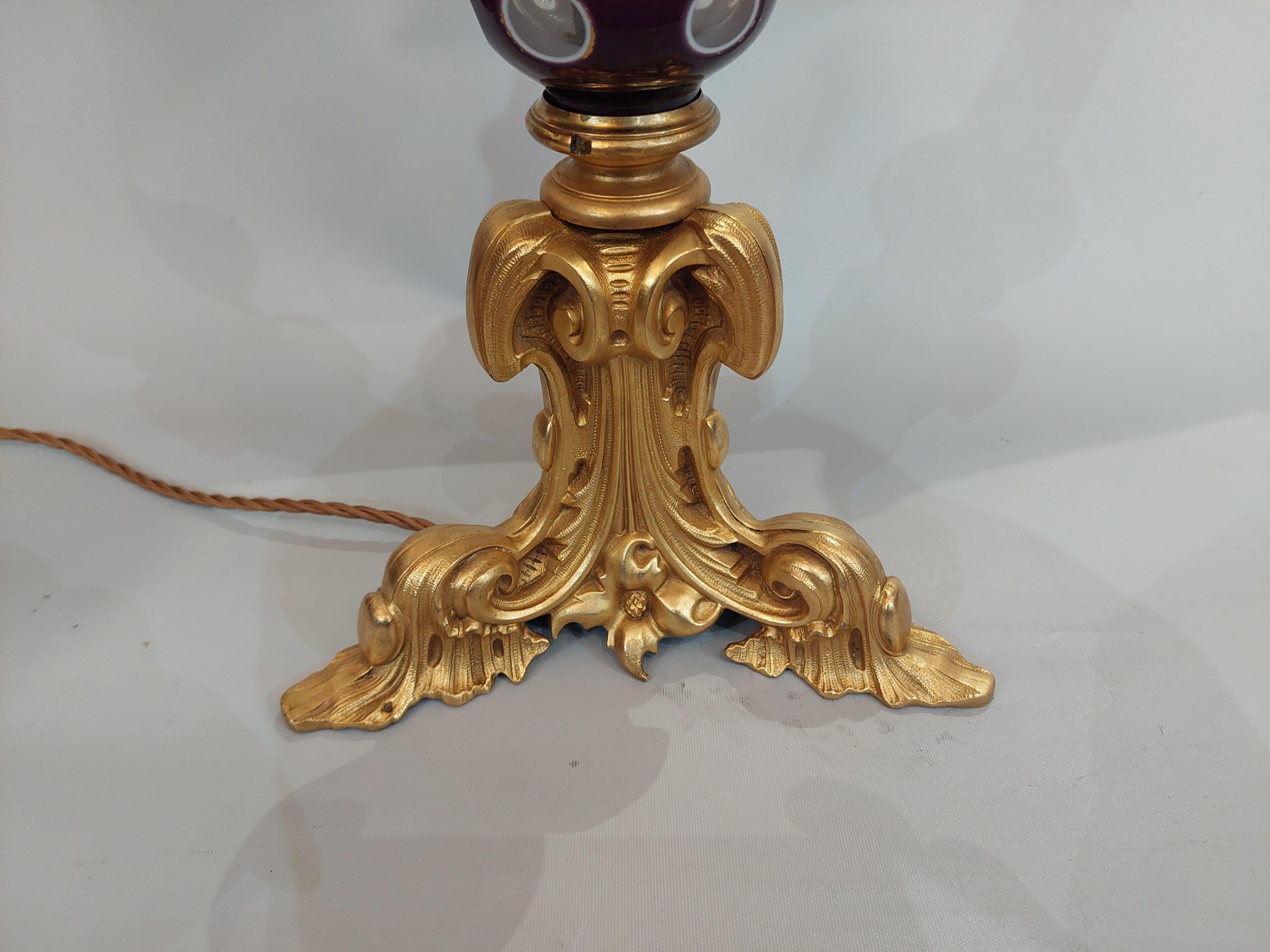 English Early 20thC Gilt Bronze and Murano Glass Table Lamp