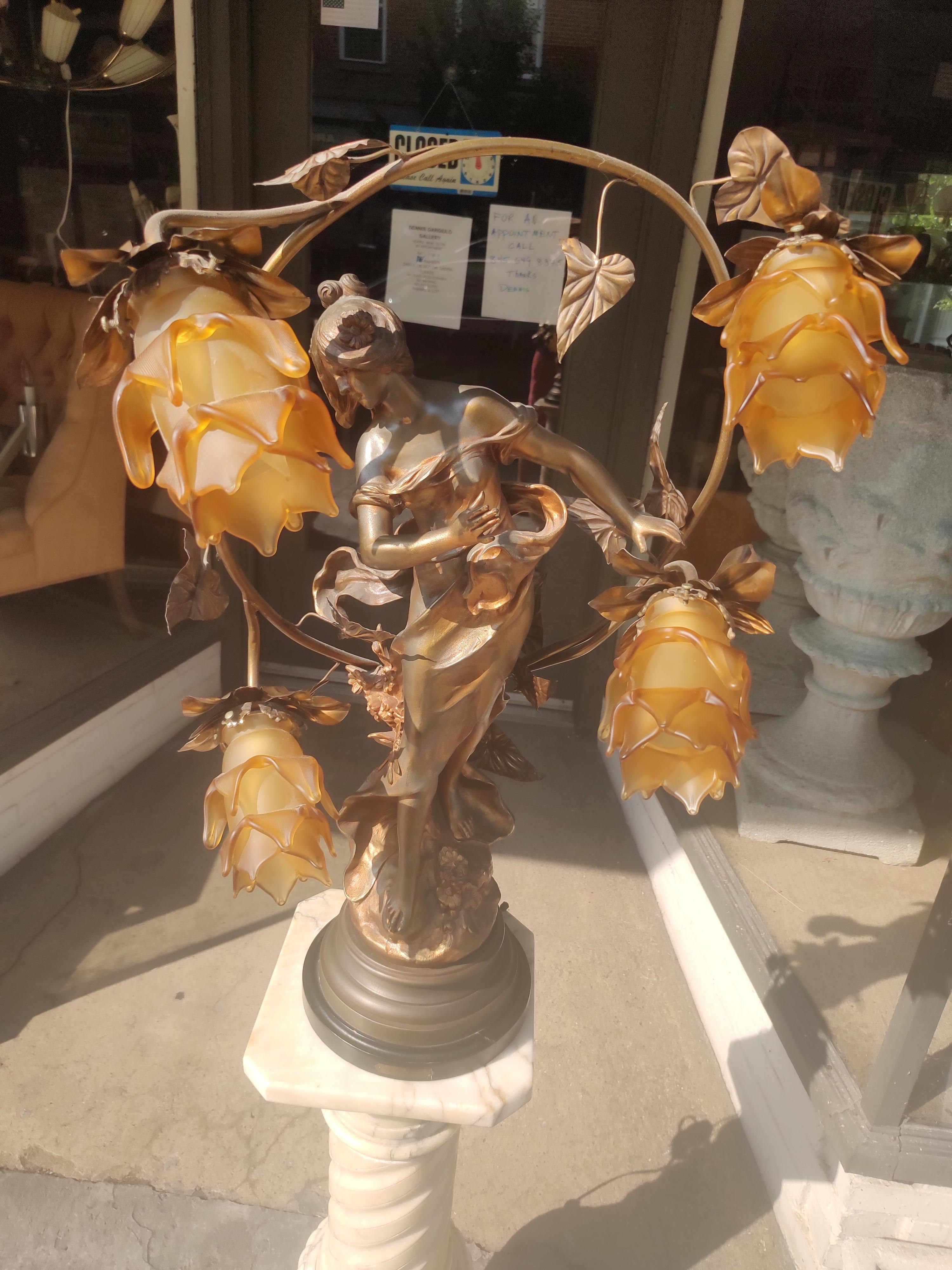 Early 20thC Gilt Bronzed Figural Table Lamp 