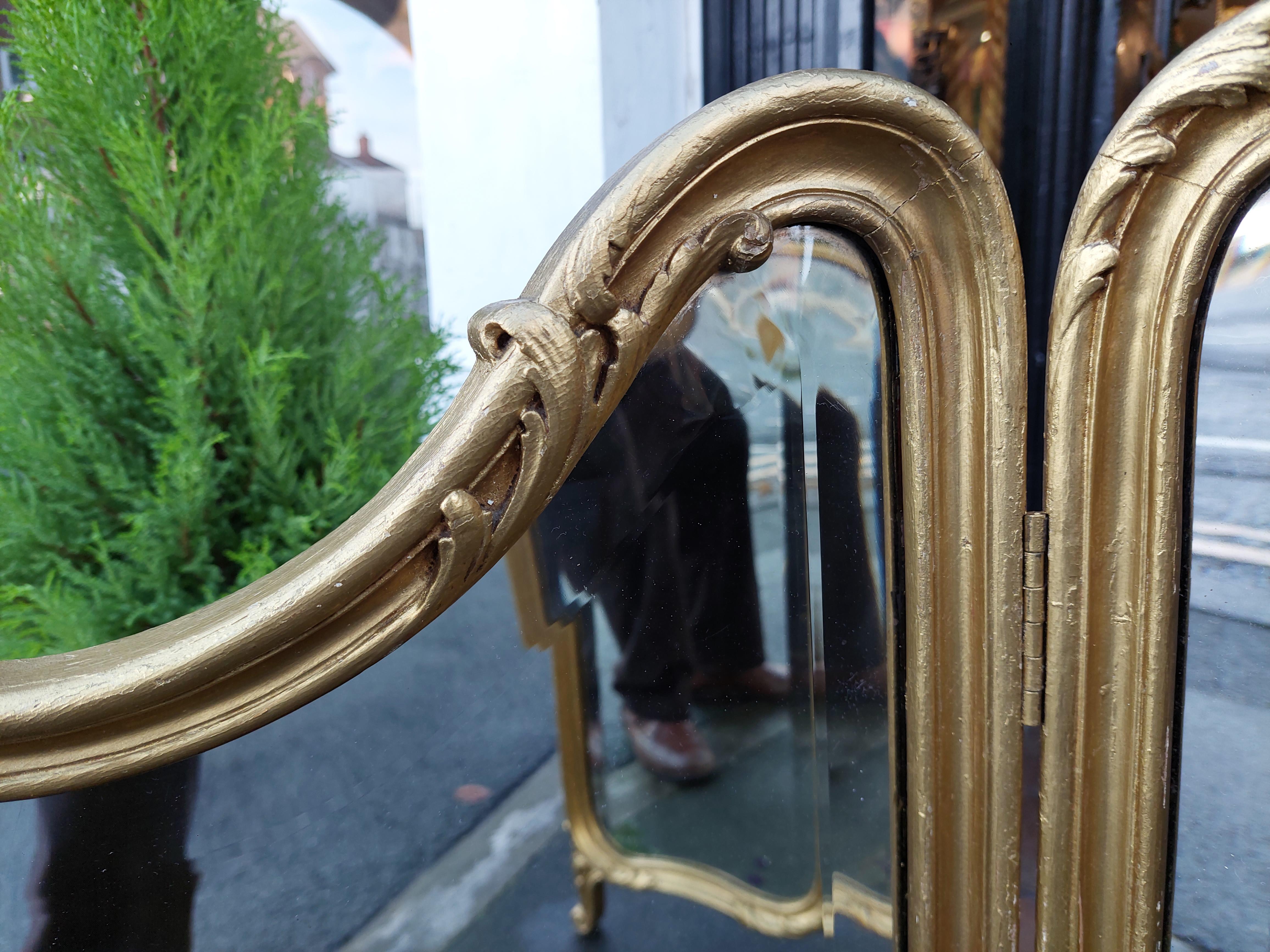 Early 20thC Gilt Folding Triple Dressing Table Mirror For Sale 5