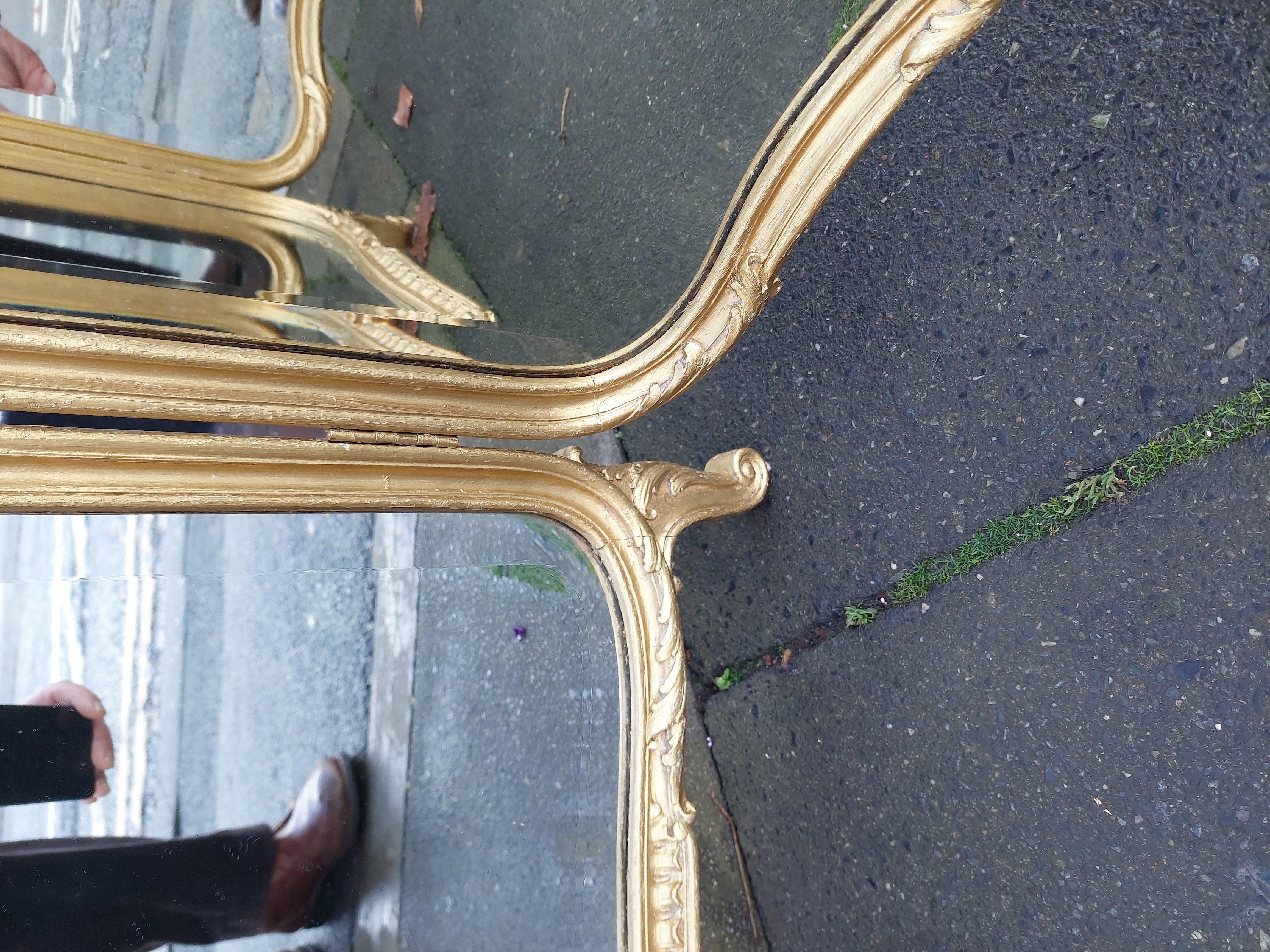 Early 20thC Gilt Folding Triple Dressing Table Mirror For Sale 1