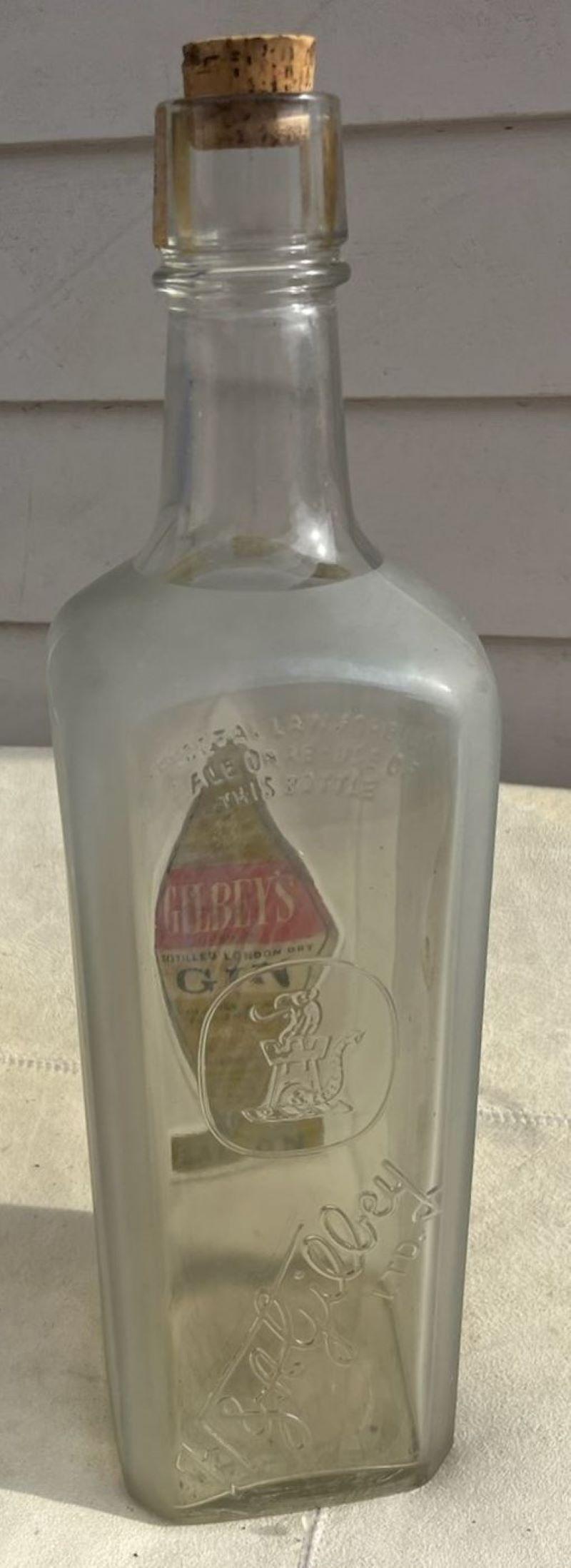 Frosted Early 20thc Gin Bottle from a Bar For Sale