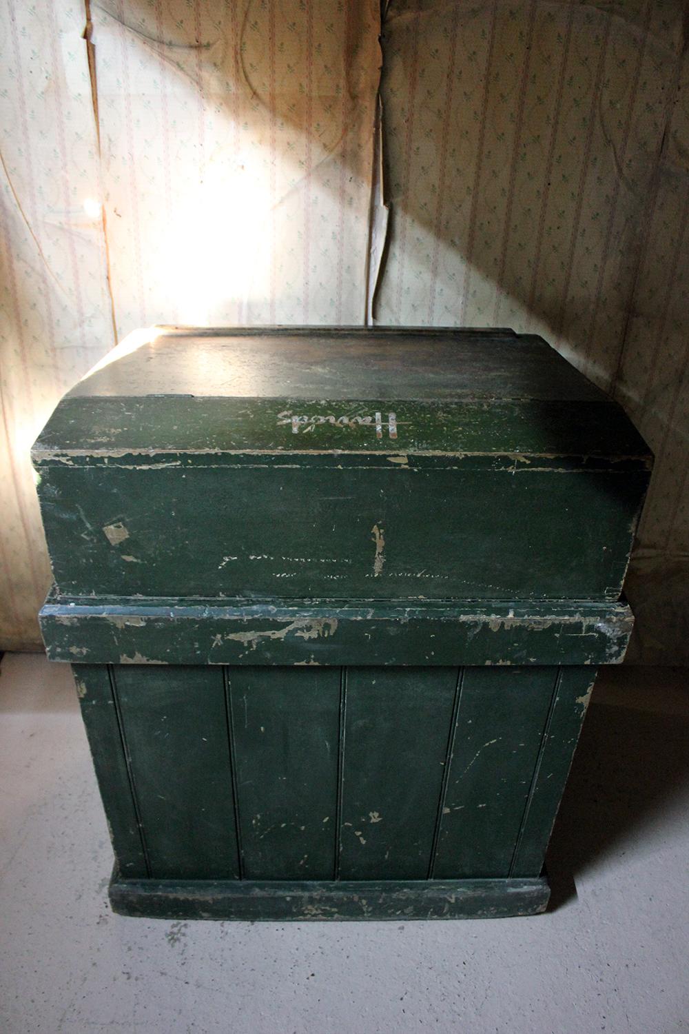 Early 20th Century Green Painted Pine Reception Shop Counter Desk for Harrods 6