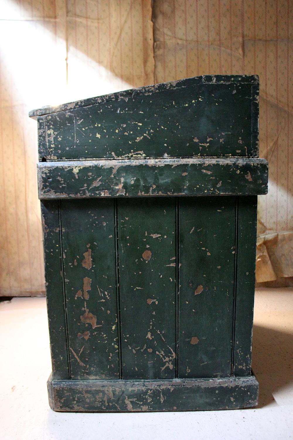 Early 20th Century Green Painted Pine Reception Shop Counter Desk for Harrods 10