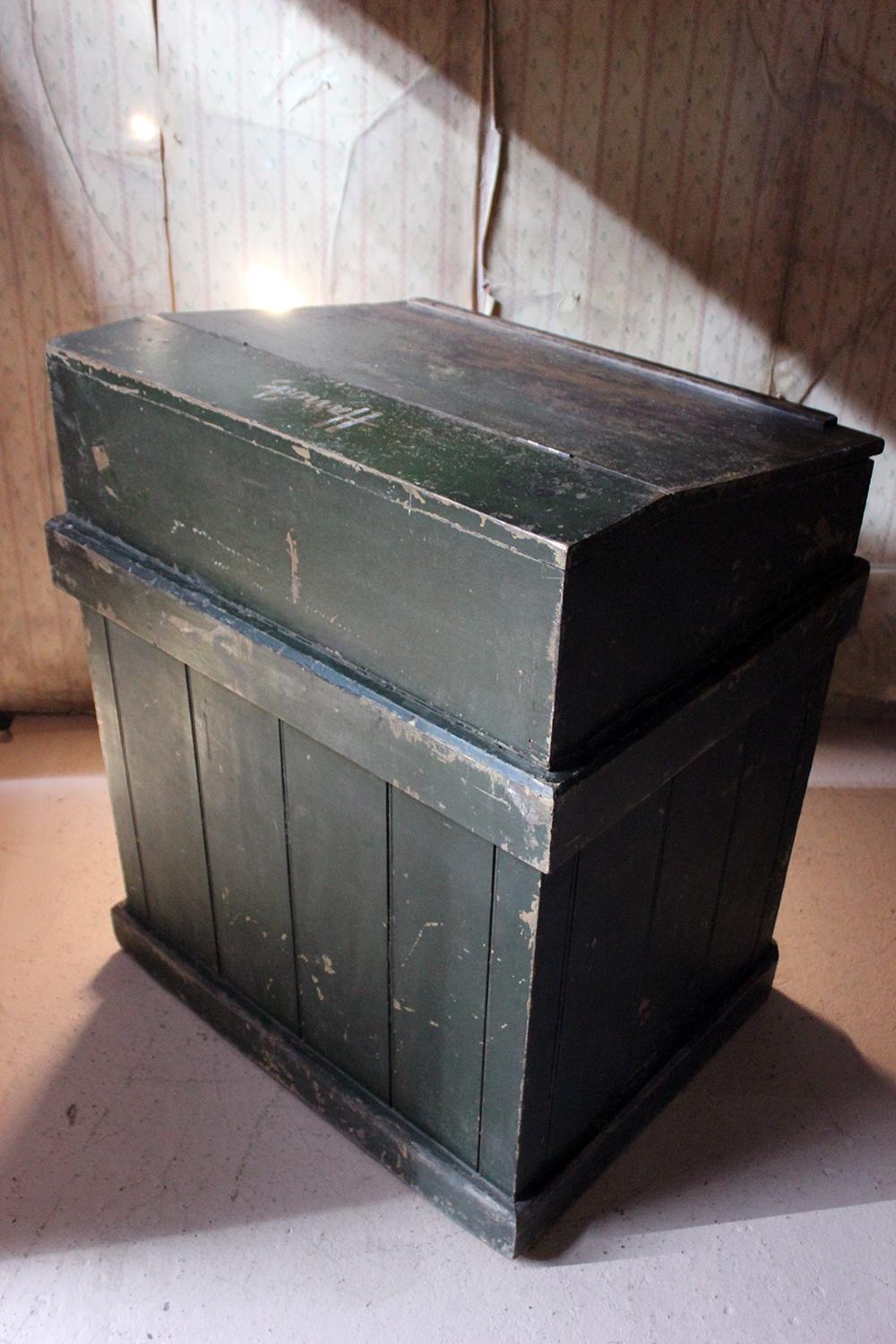 Early 20th Century Green Painted Pine Reception Shop Counter Desk for Harrods 3