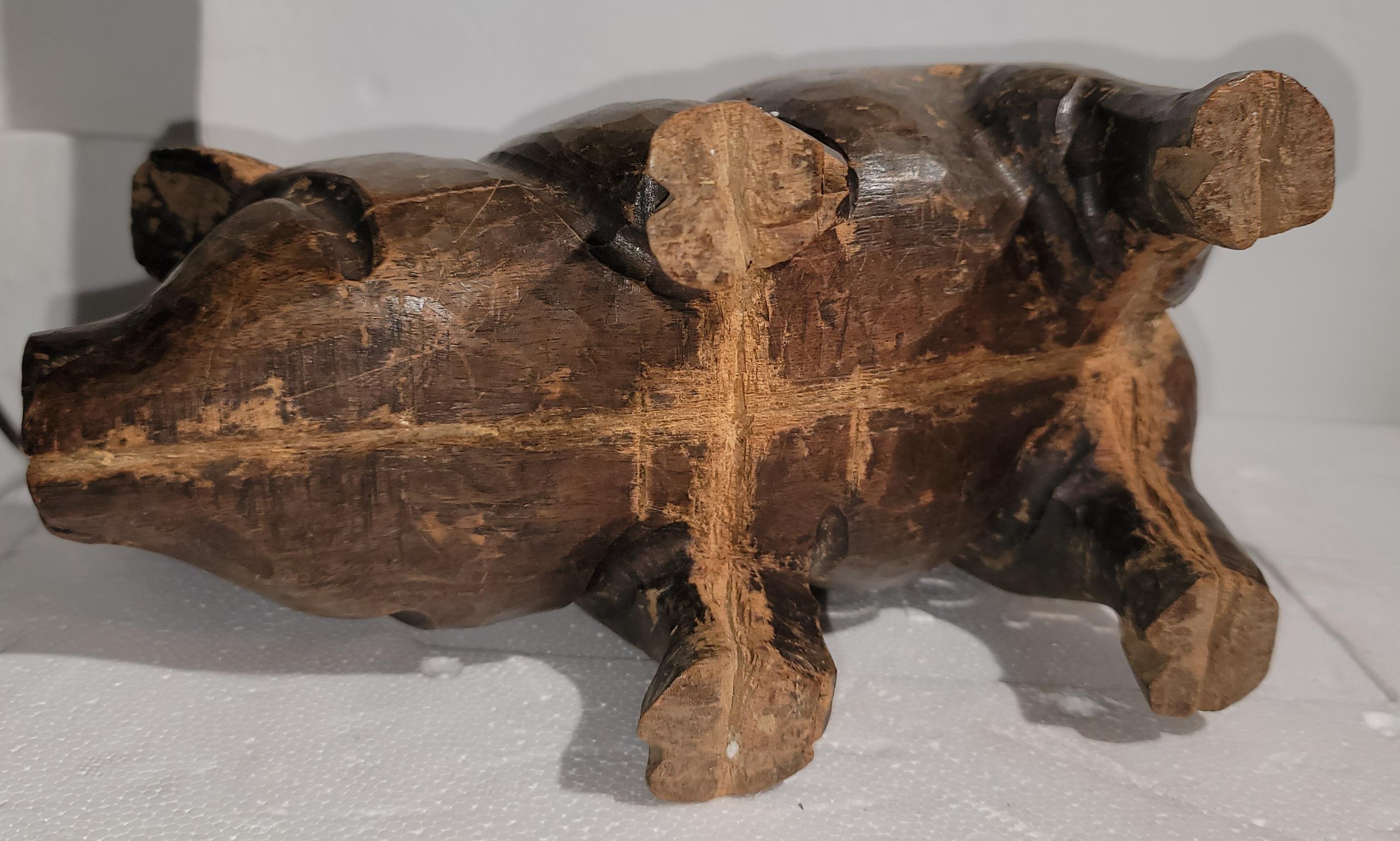 American Early 20thc Hand Carved Pig For Sale