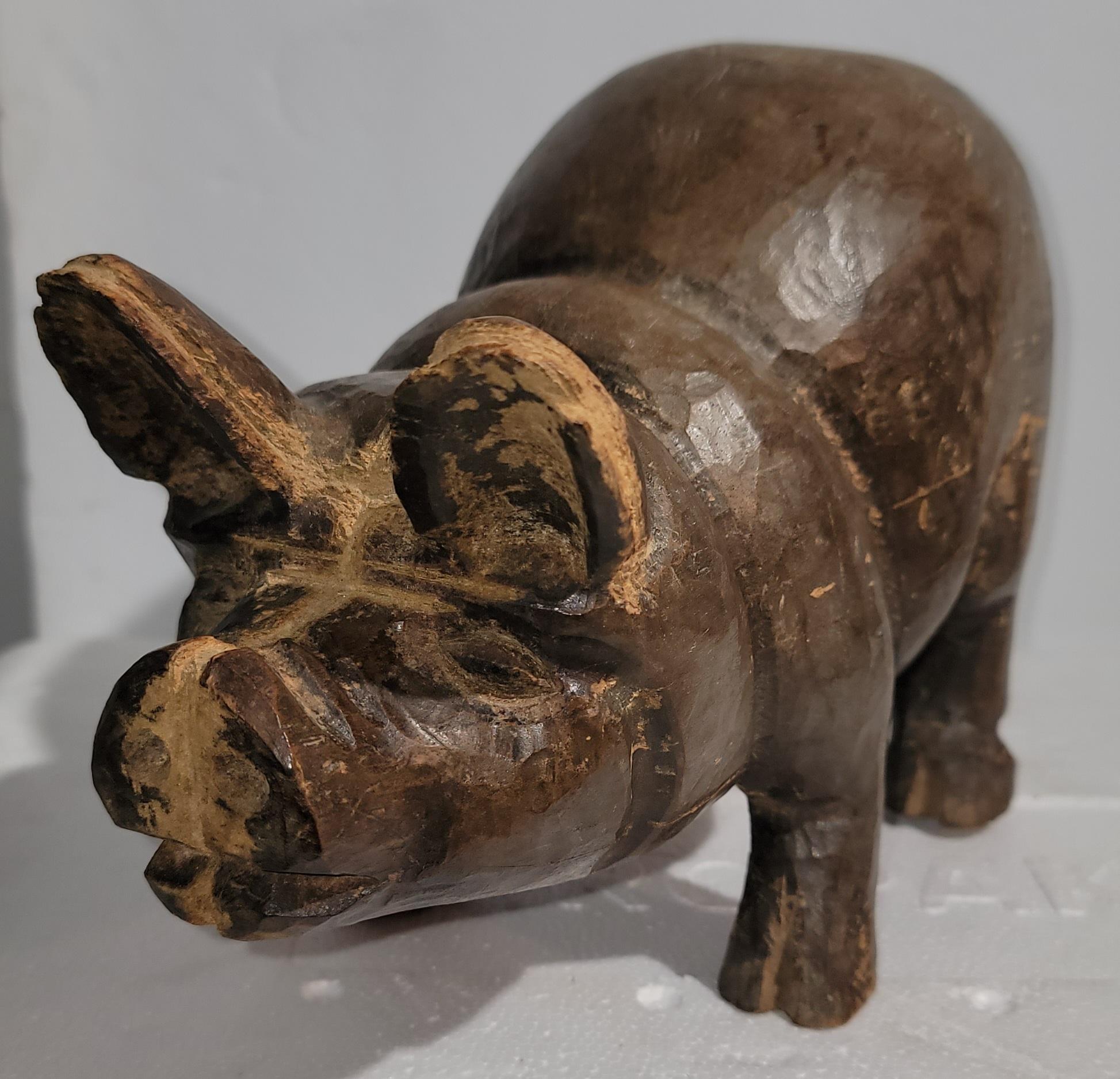 Early 20thc Hand Carved Pig In Good Condition For Sale In Los Angeles, CA