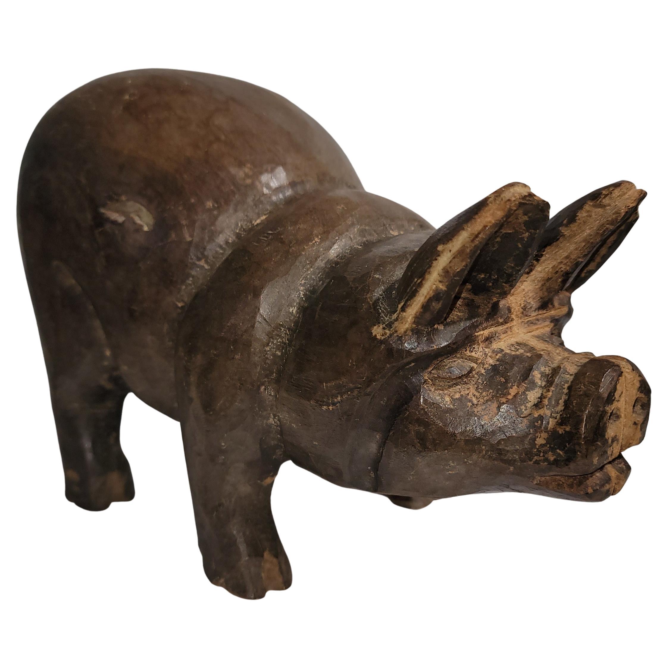 Early 20thc Hand Carved Pig For Sale