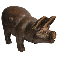 Early 20thc Hand Carved Pig