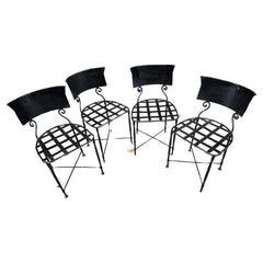 Early 20thc Hand Hammered Wrought Iron Set of 4 French Garden Patio Chairs