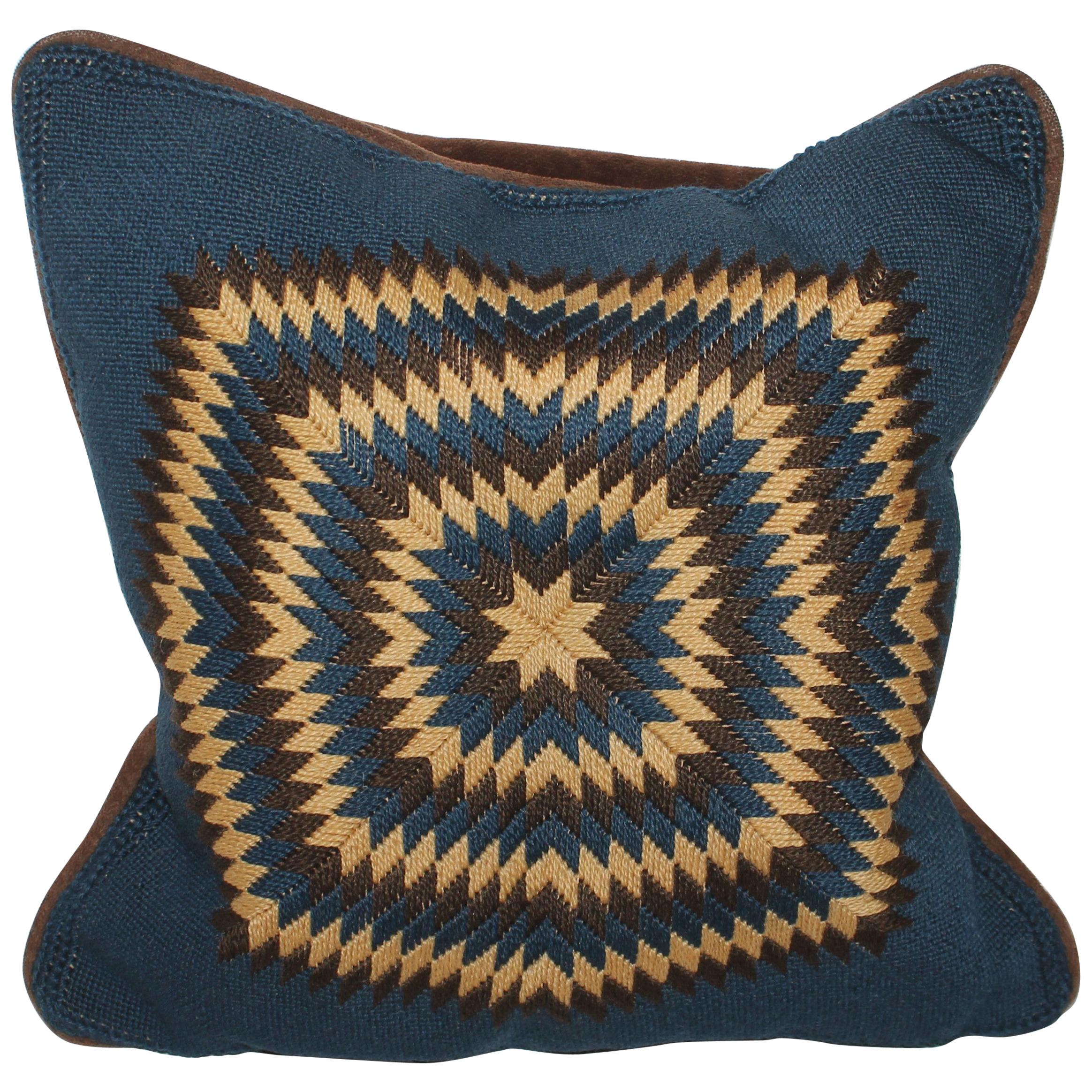 Early 20Thc Hand Knit Starburst Pillow