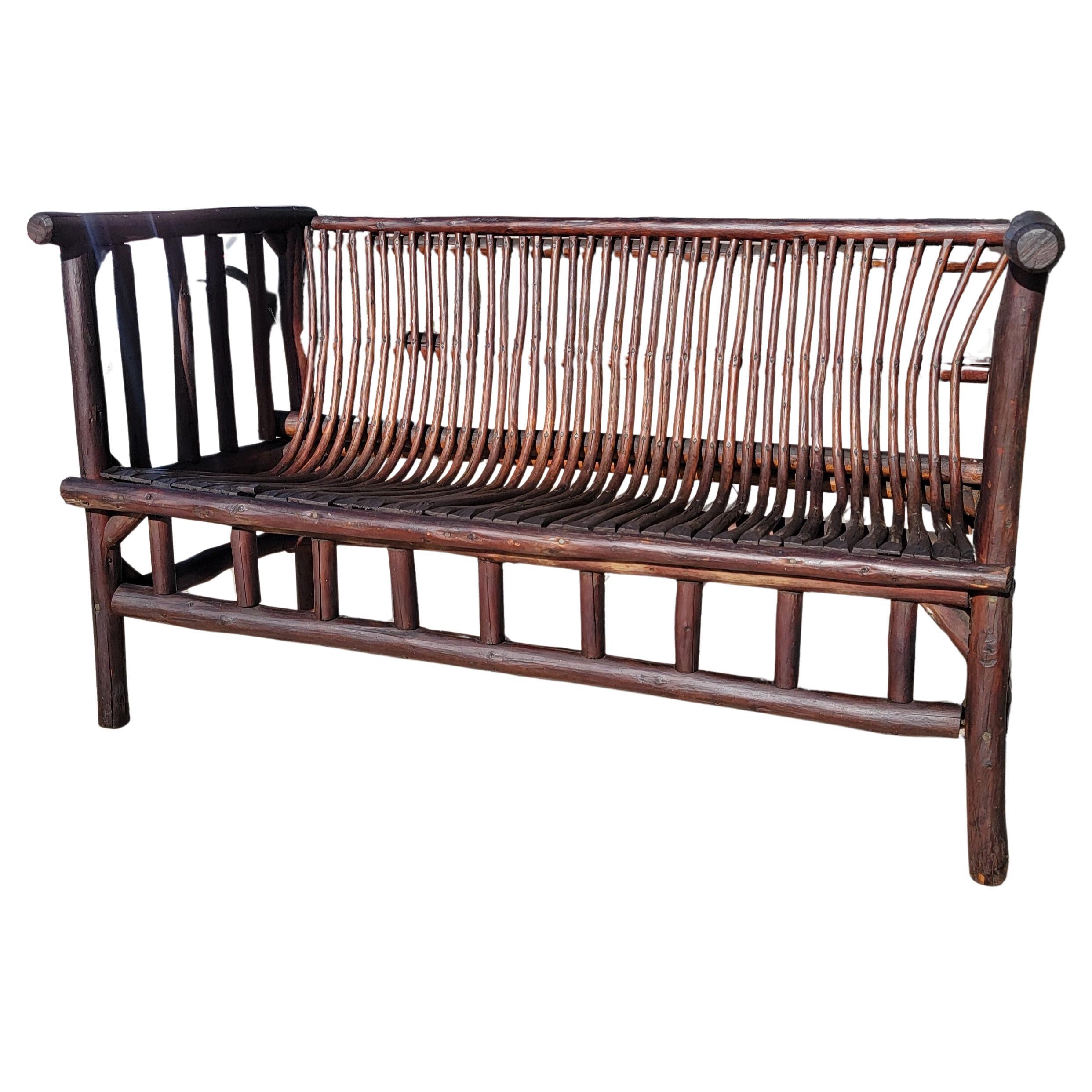 Adirondack Early 20Thc Hand Made Hickory Settee From Pennsylvania For Sale