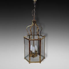 Early 20thC Hexagonal Brass Hall Lantern