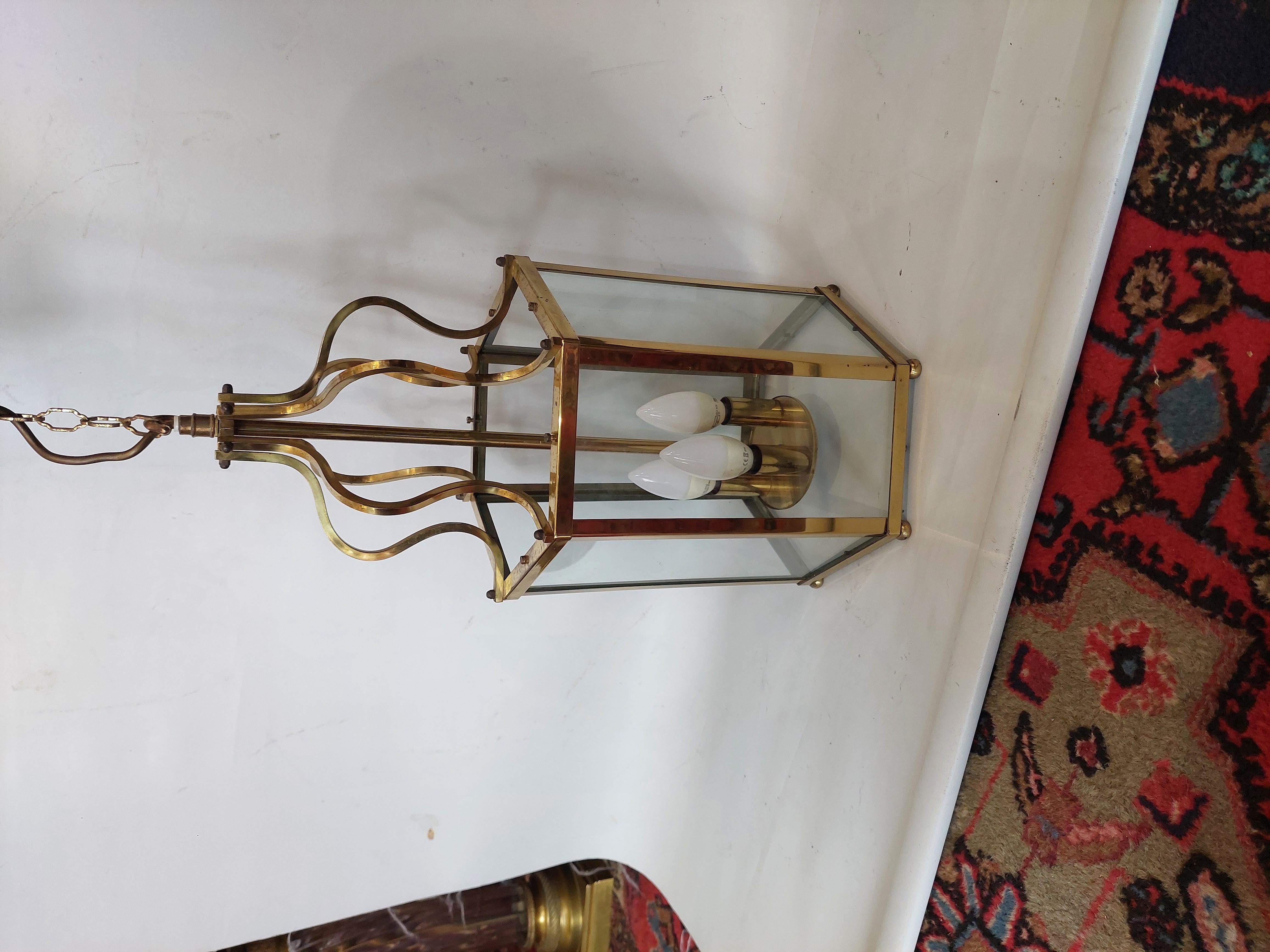 Edoardiano Early 20thC Hexagonal Brass Hall Lantern in vendita