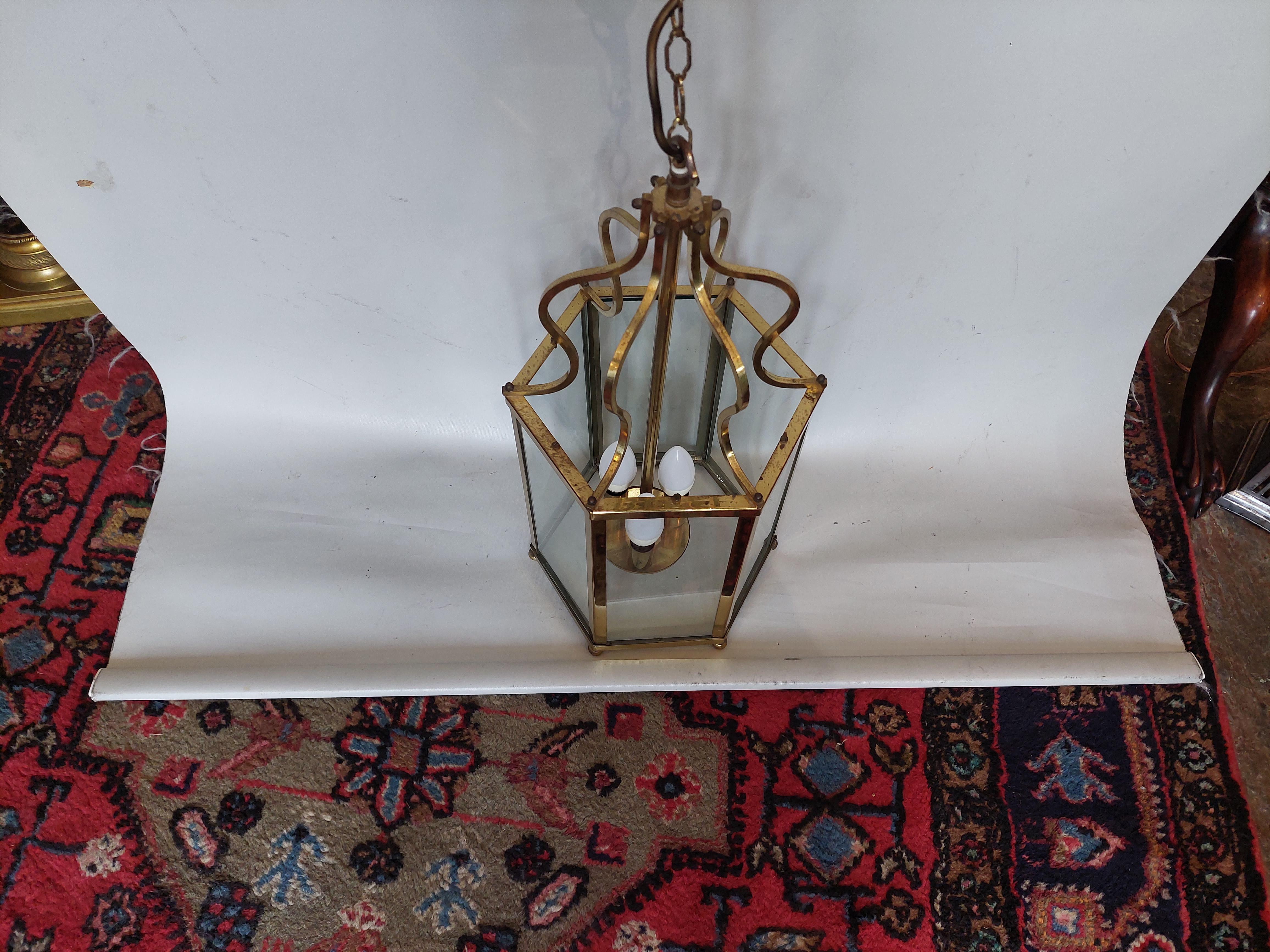 XX secolo Early 20thC Hexagonal Brass Hall Lantern in vendita