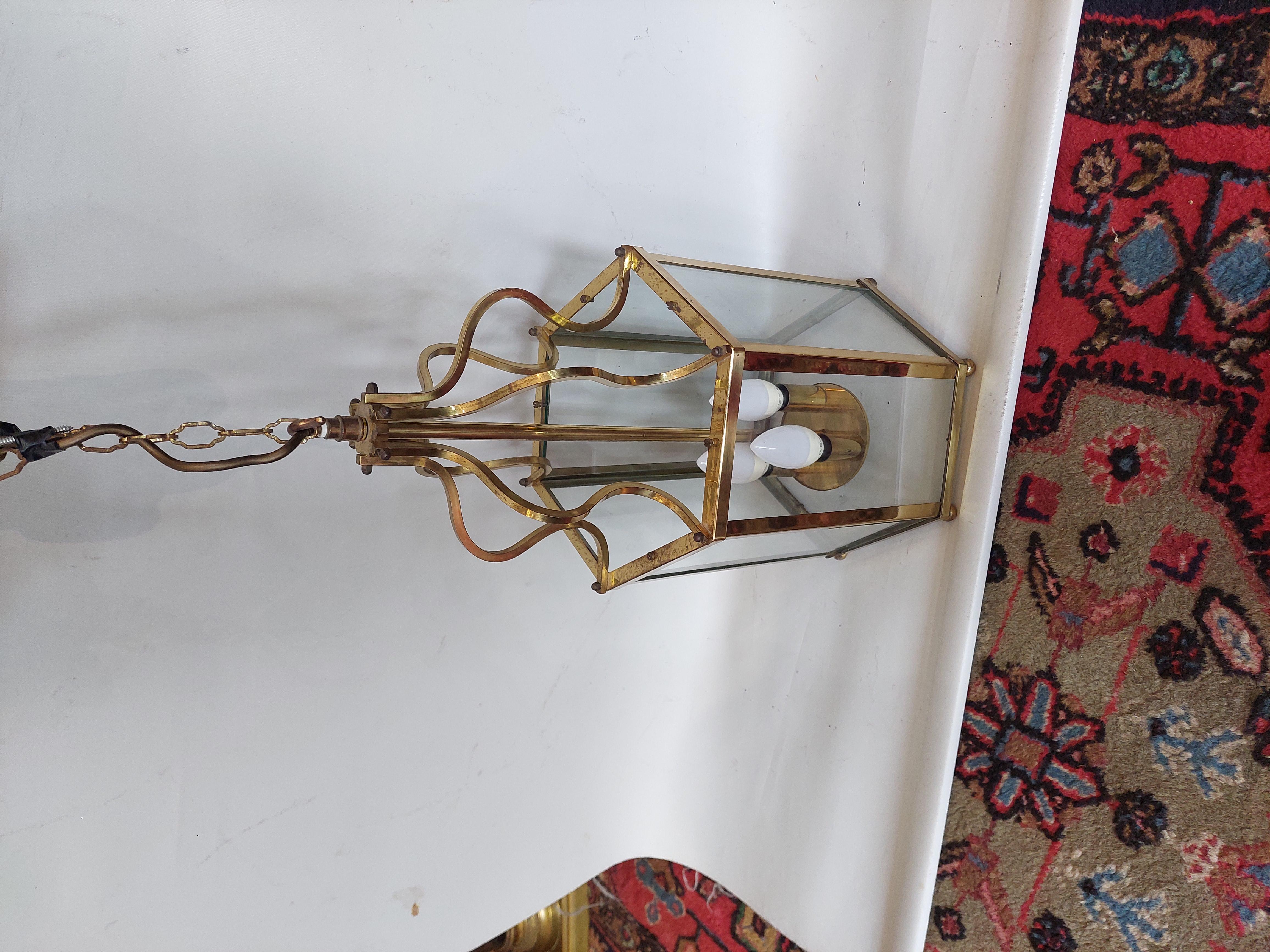Ottone Early 20thC Hexagonal Brass Hall Lantern in vendita