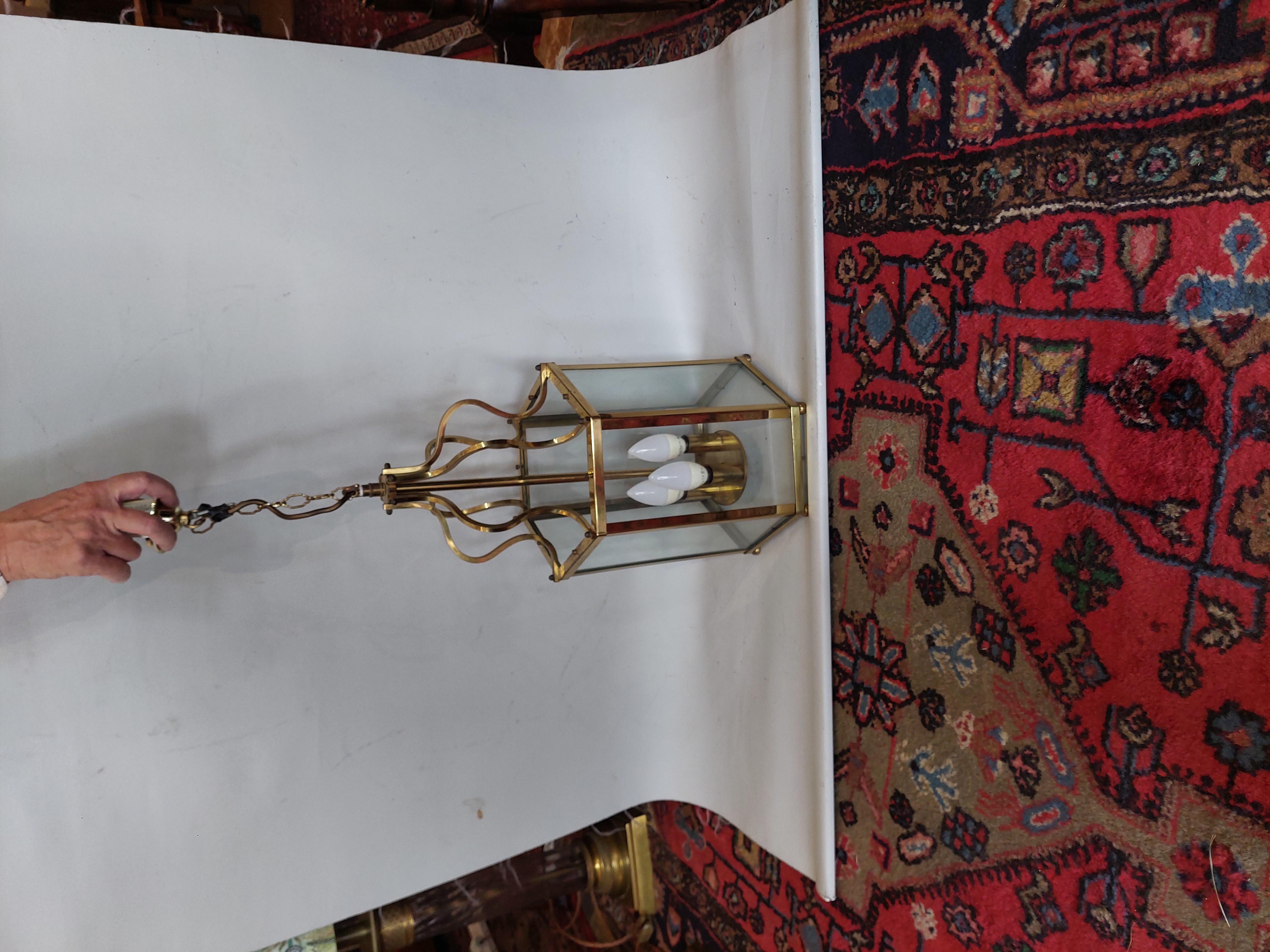 Early 20thC Hexagonal Brass Hall Lantern in vendita 2