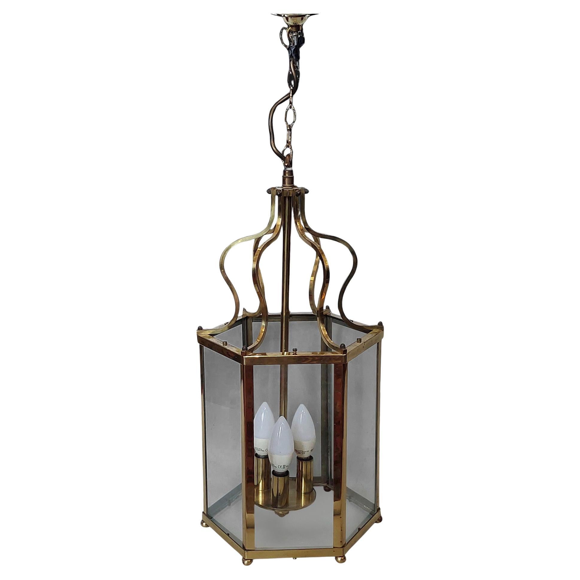 Early 20thC Hexagonal Brass Hall Lantern