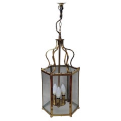 Early 20thC Hexagonal Brass Hall Lantern