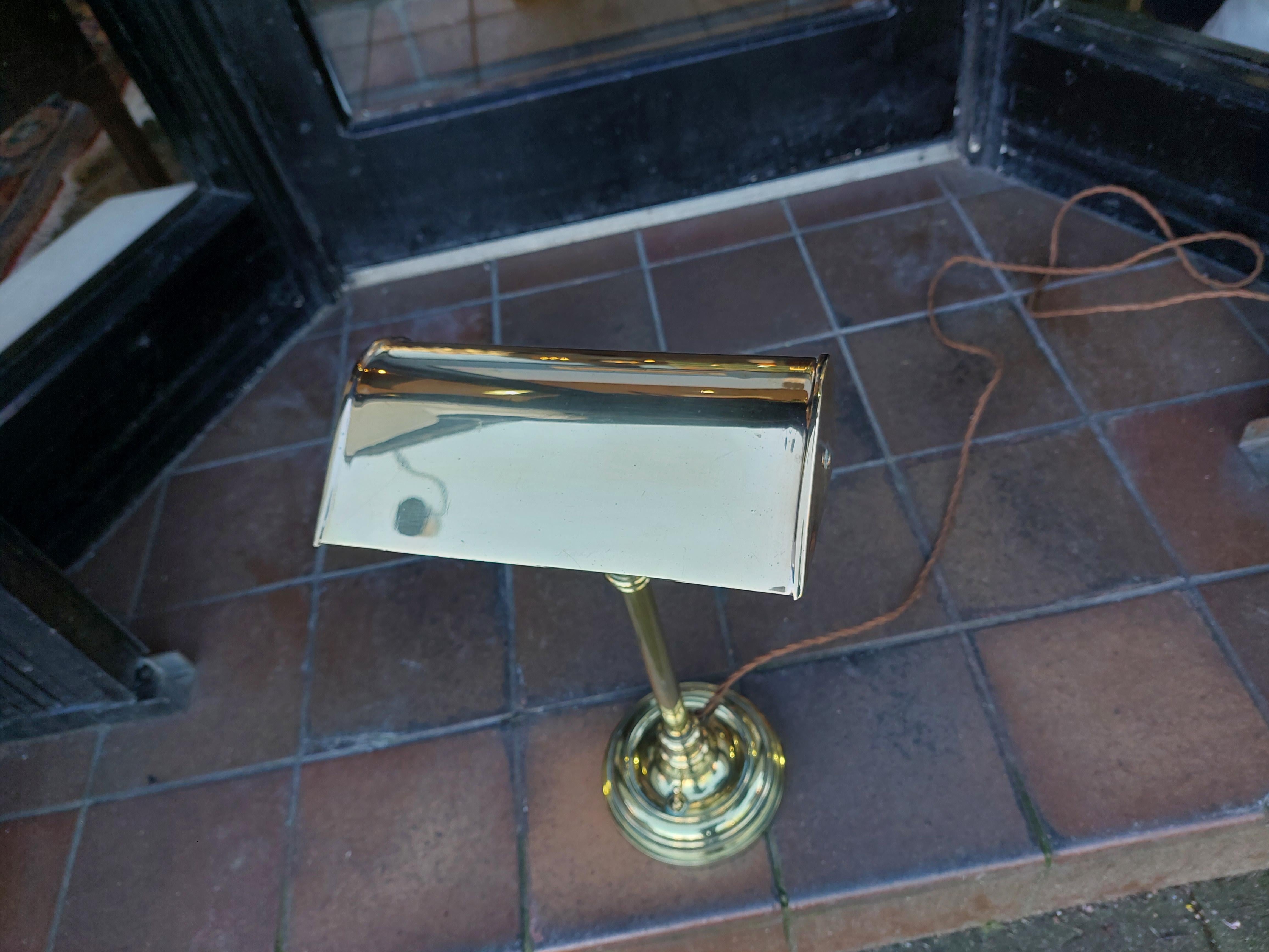 European Early 20thC Hooded Brass Desk Lamp 