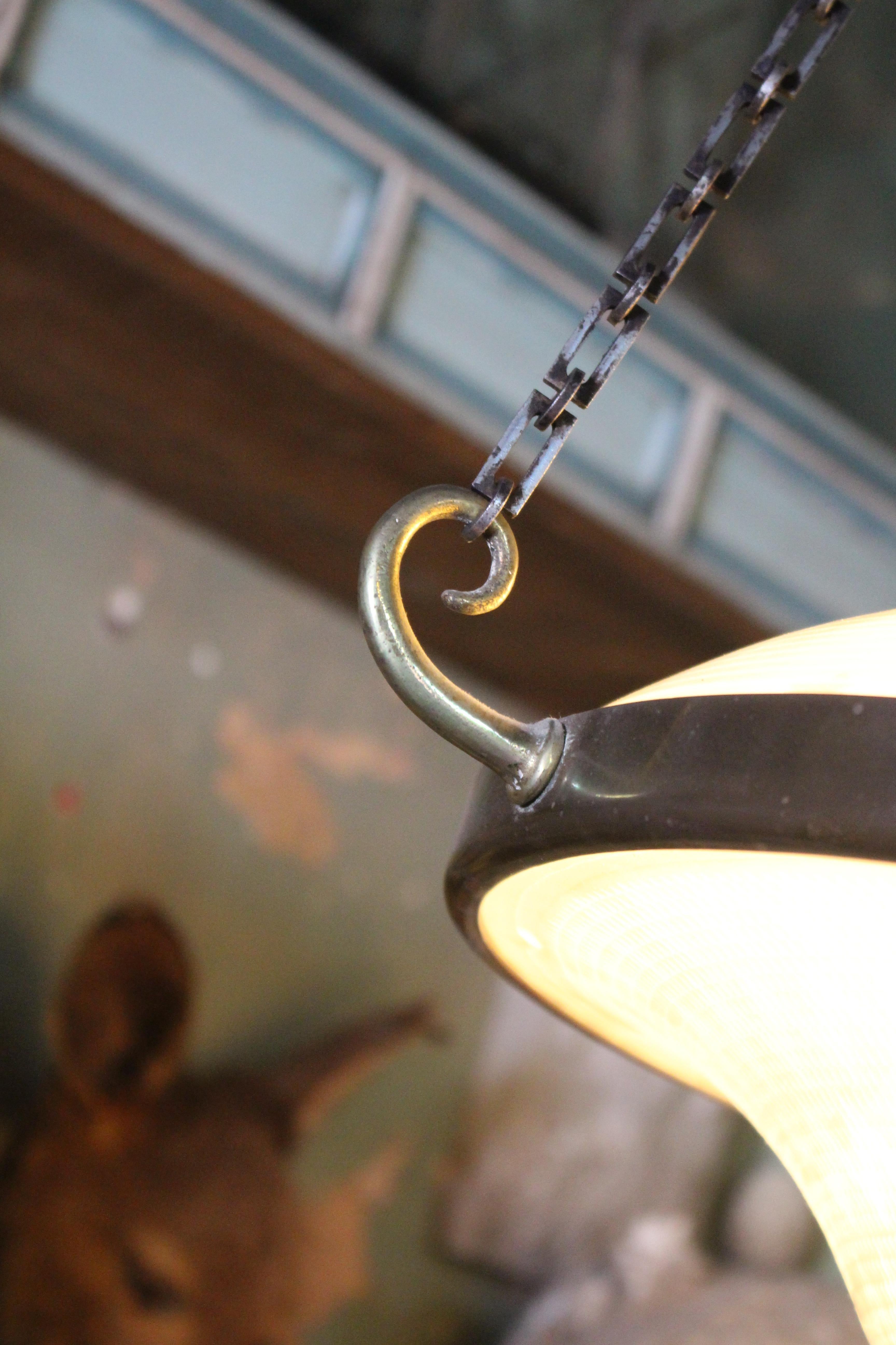 Early 20thC Huge Art Deco Holophane Prismatic Glass Flying Saucer Pendant Light 6