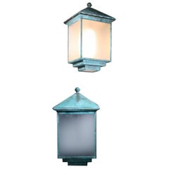 Huge Pair of Verdigris Copper Wall Sconces Lanterns Lights Art Deco