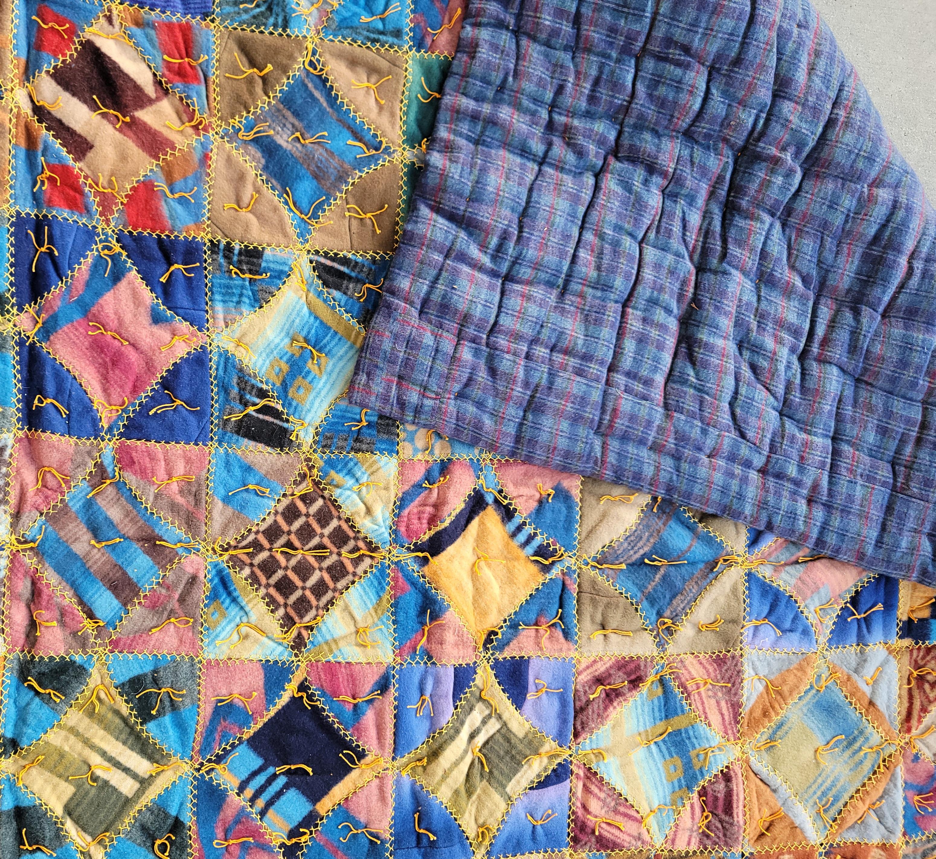 Adirondack A.I.C. Early 20th C. Indian Blanket Blocks Quilt / Comforter en vente