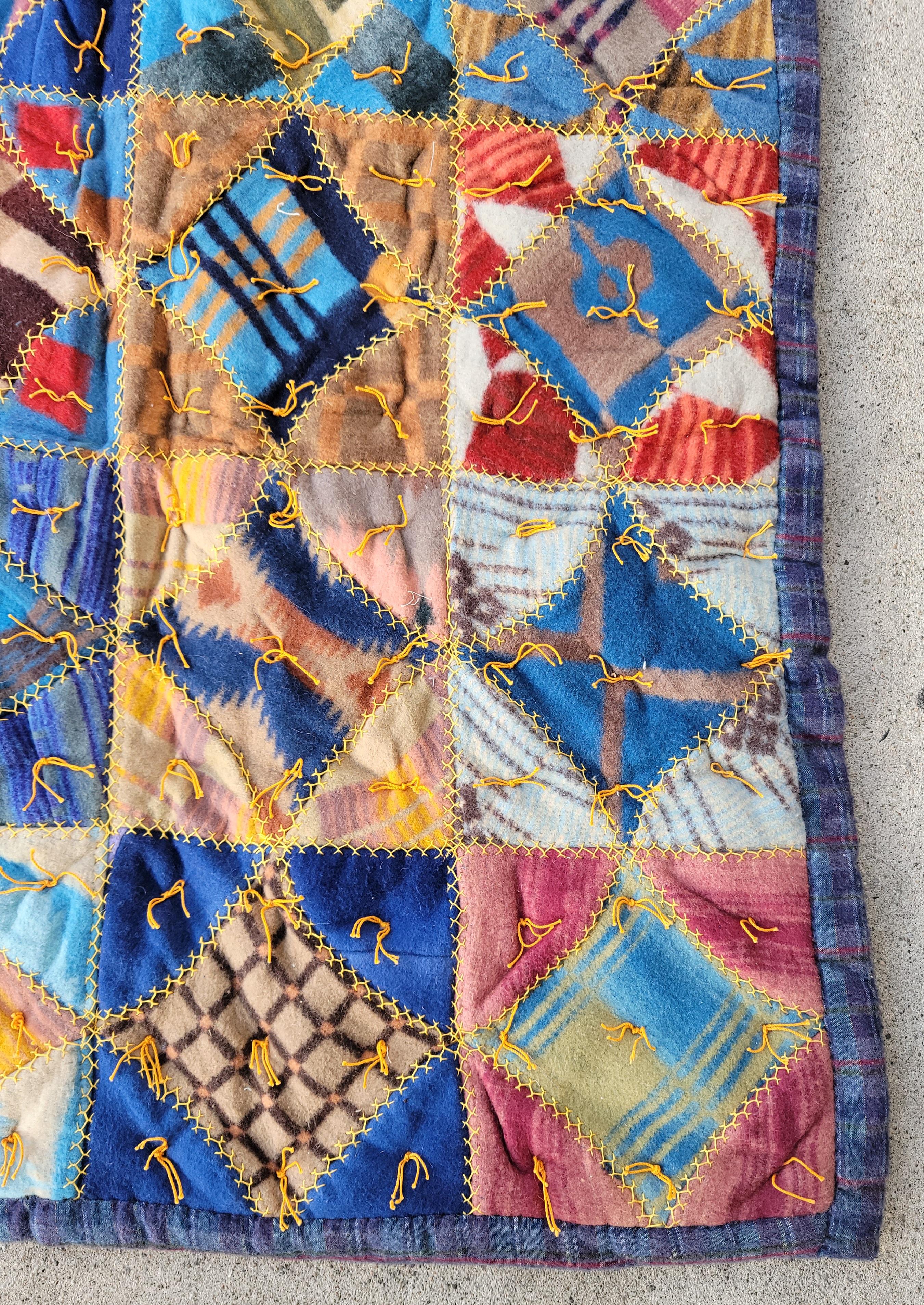 Coton A.I.C. Early 20th C. Indian Blanket Blocks Quilt / Comforter en vente