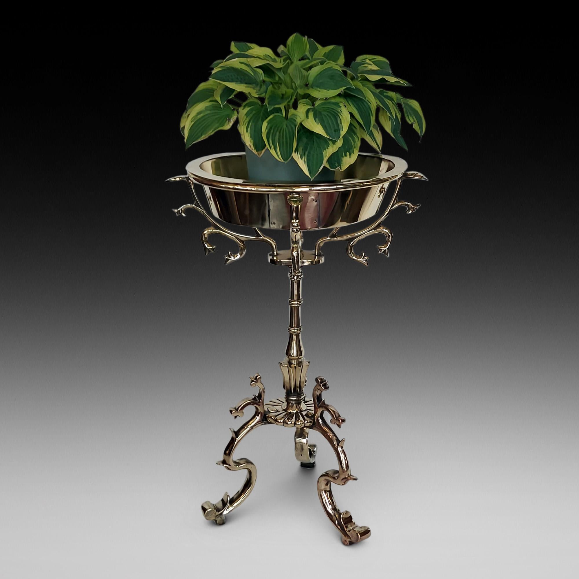 Early 20thC Indian Brass Planter on Solid Brass Scrolled Stand originally purchased on a Grand Tour - 19