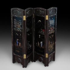 Early 20thC Japanned Lacquered Fire Screen