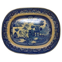 Antique Early 20thc Large Blue Willow Platter by the Buffalo Pottery Co