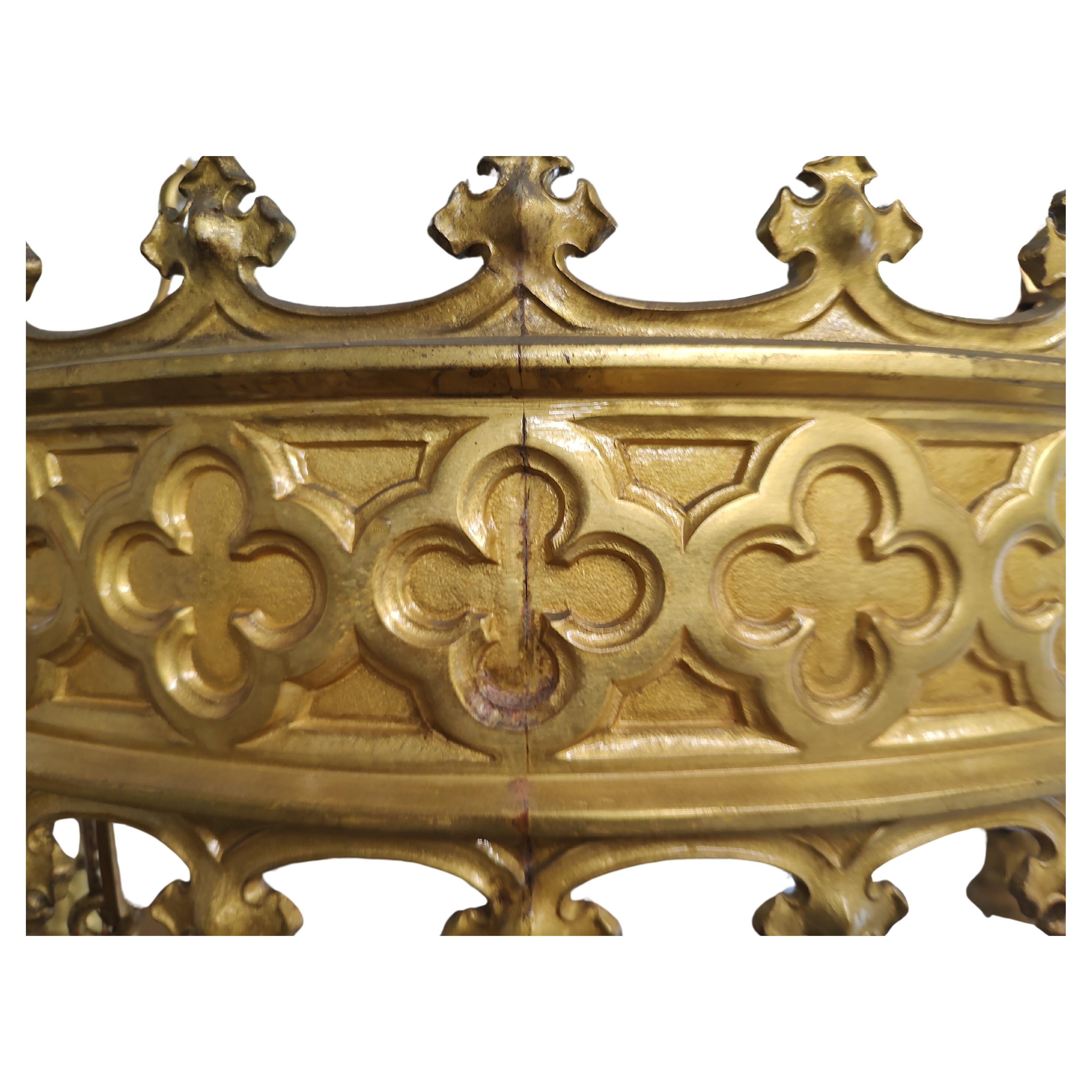 Gothic Revival Early 20thc Large Brass Gilt Gothic Style Chandelier Restored Theatre Lamp For Sale