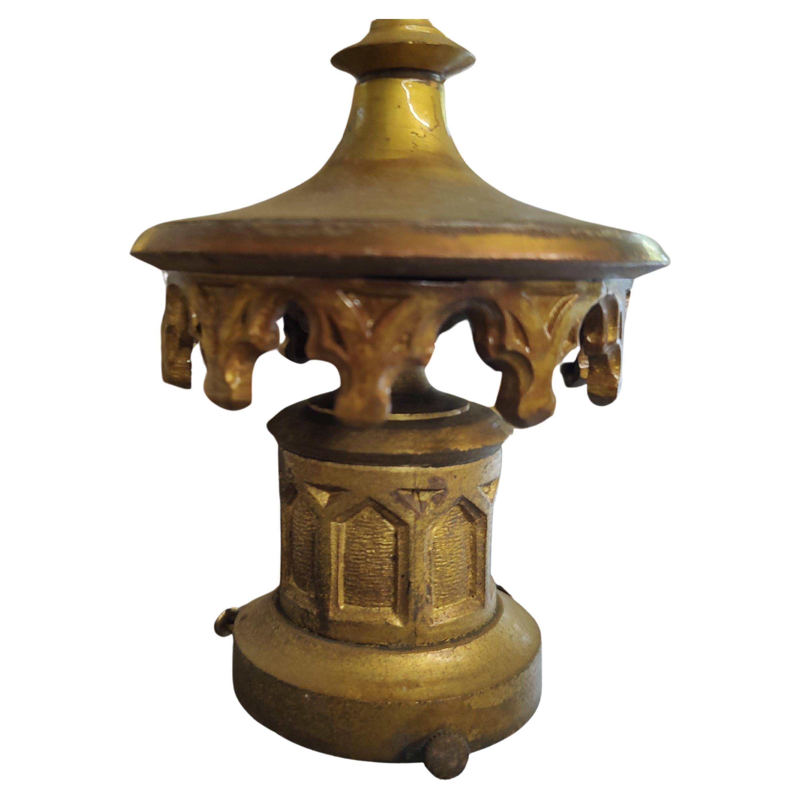 American Early 20thc Large Brass Gilt Gothic Style Chandelier Restored Theatre Lamp For Sale