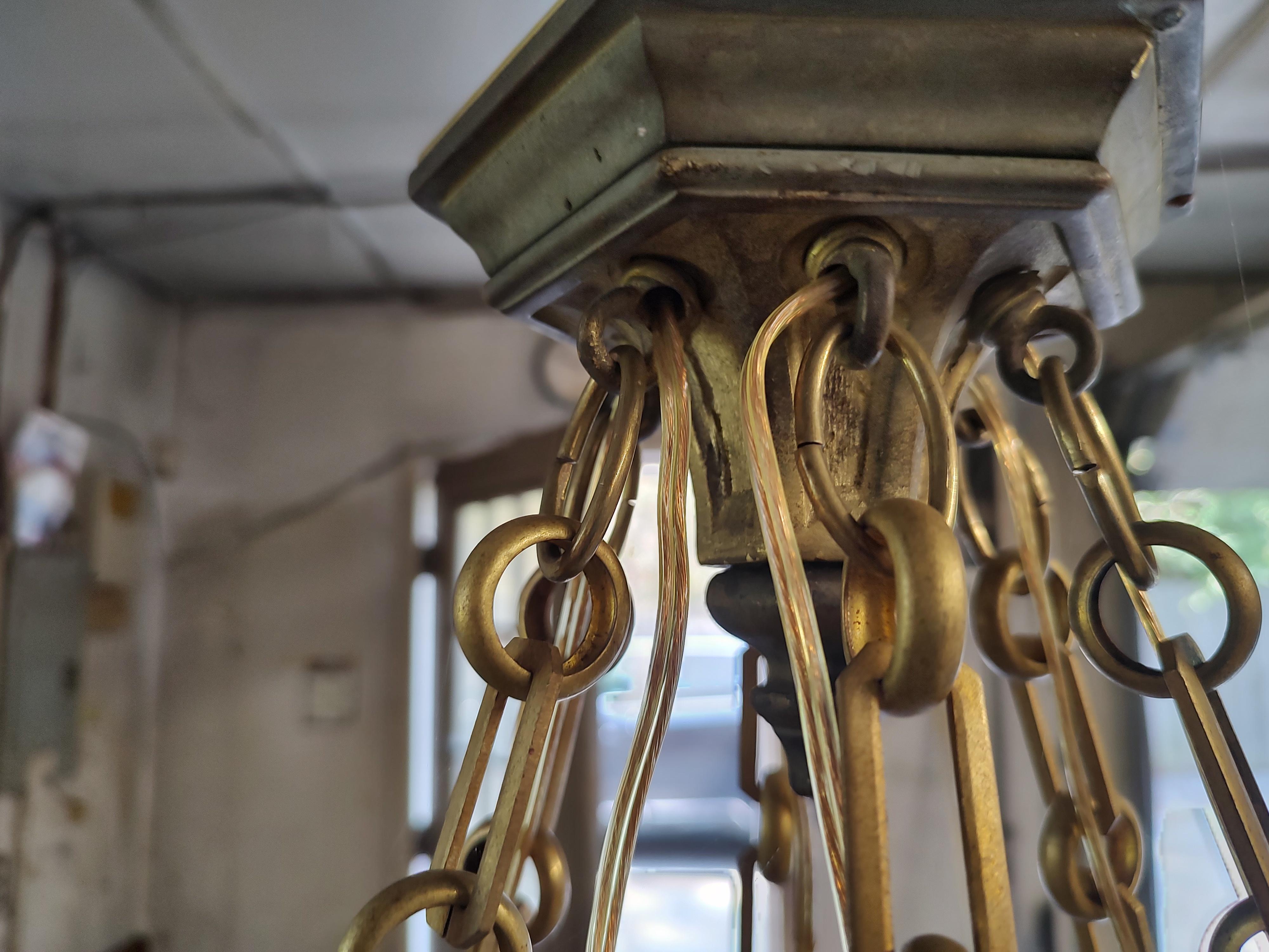 Early 20thc Large Brass Gilt Gothic Style Chandelier Restored Theatre Lamp For Sale 1