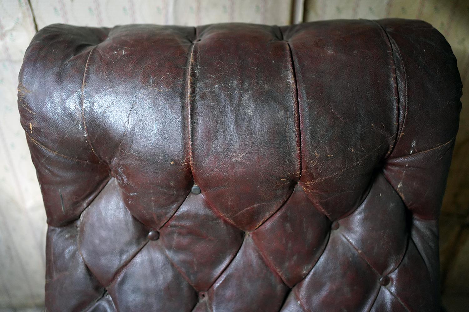 Early 20thC Leather Button-Back Club Armchair c.1915, Kentwell Hall For Sale 6