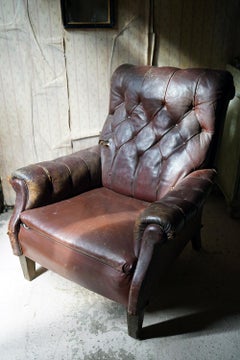 Early 20thC Leather Button-Back Club Armchair c.1915, Kentwell Hall