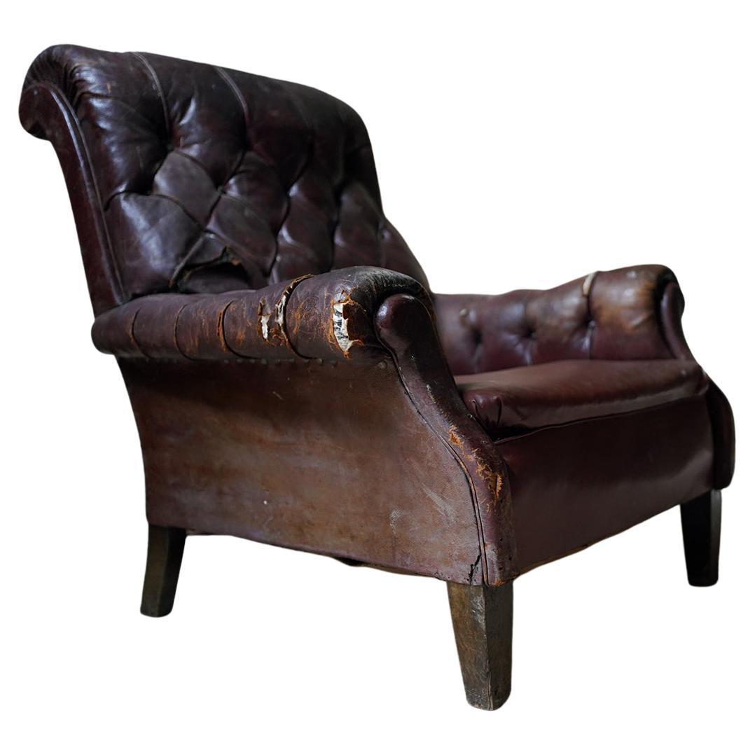 Early 20thC Leather Button-Back Club Armchair c.1915, Kentwell Hall For Sale