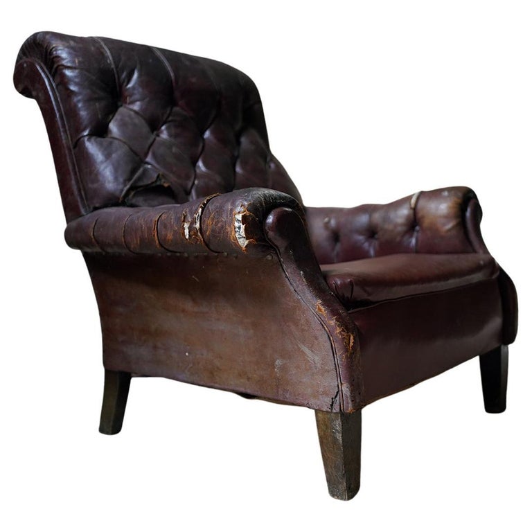 Early thc Leather Button Back Club Armchair C 1915 Kentwell Hall For Sale At 1stdibs
