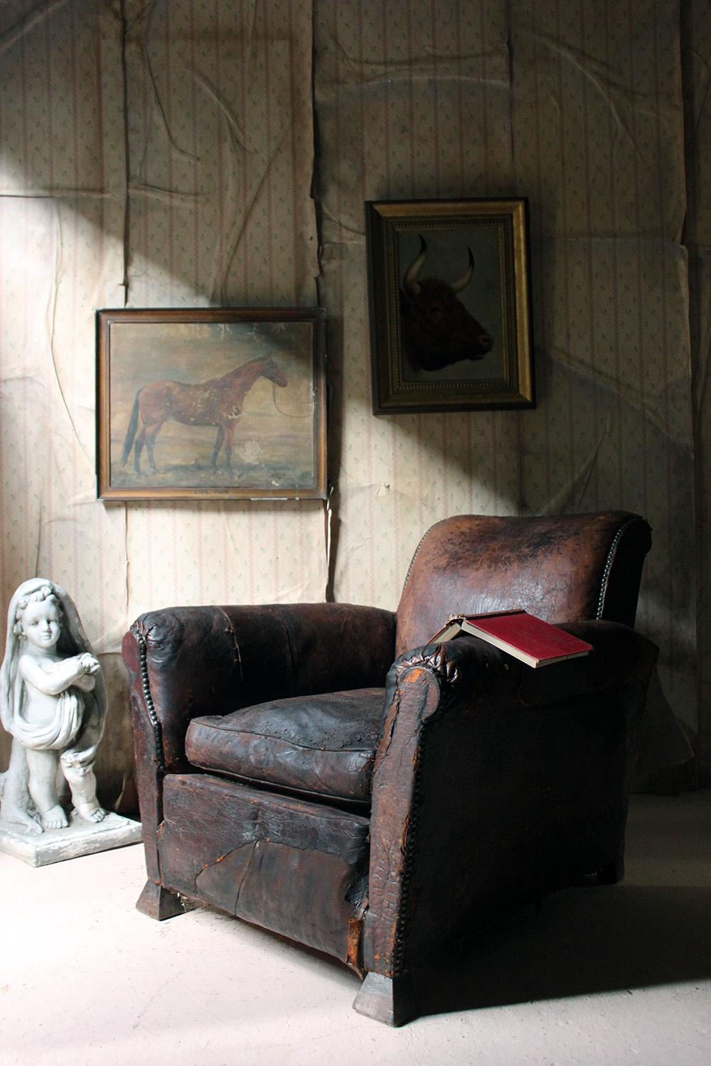 Early 20th Century Leather Club Armchair, circa 1925-1935 13