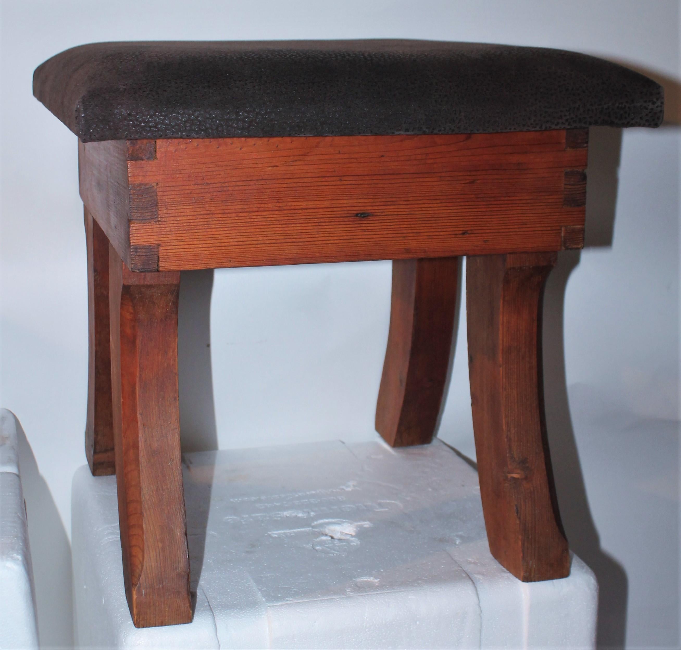 Adirondack Early 20th Century Leather Covered Stool For Sale