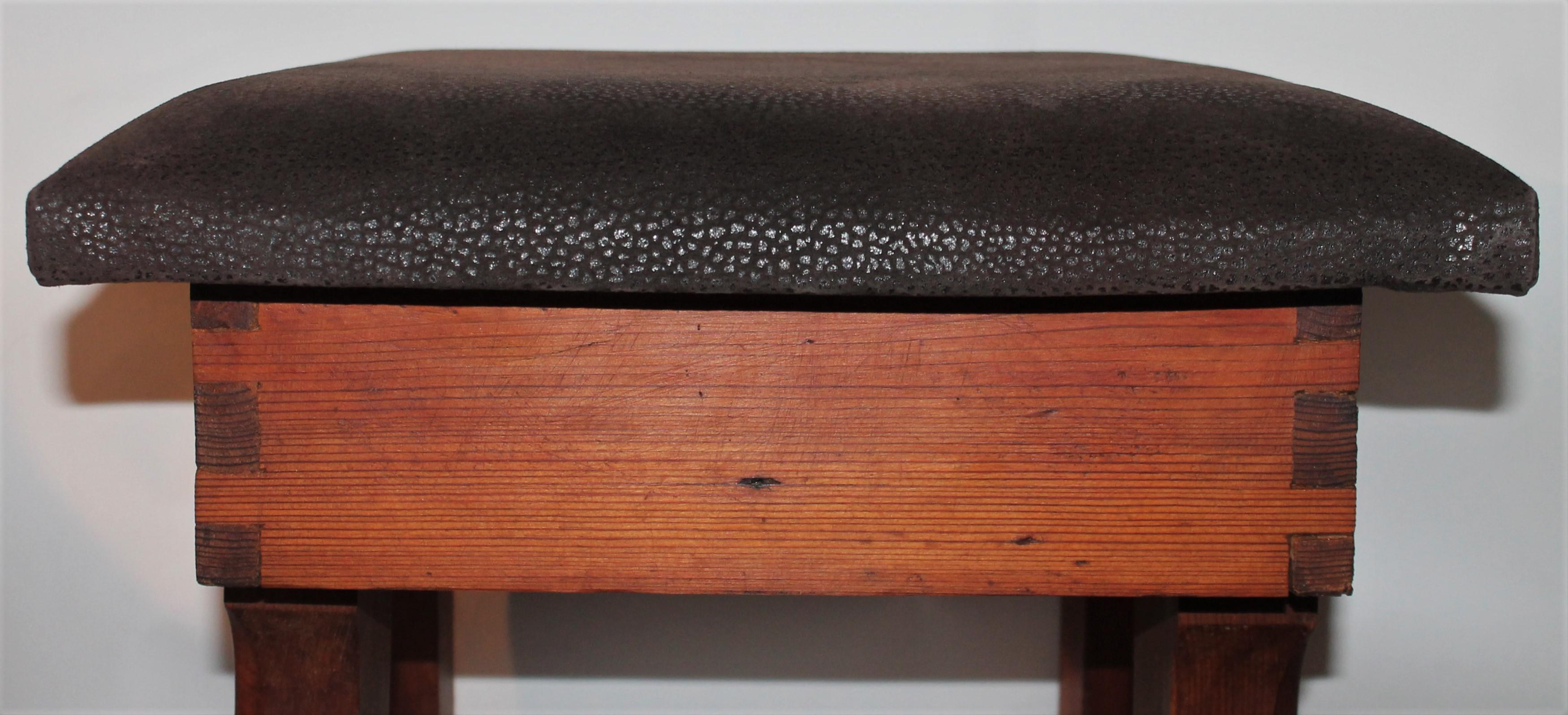 American Early 20th Century Leather Covered Stool For Sale