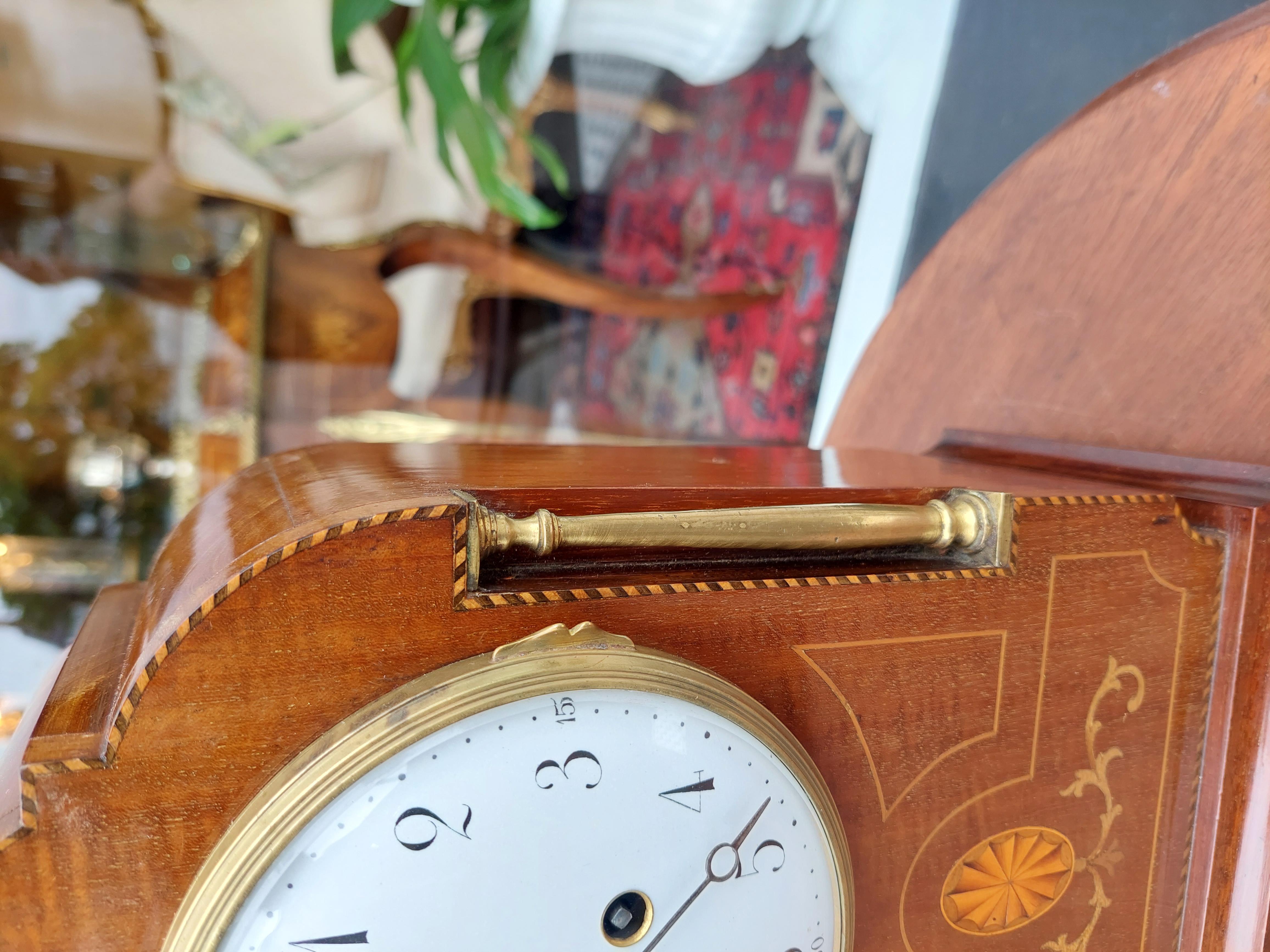 Edwardian Early 20thC Mahogany and Boxwood Inlaid Mantel Clock