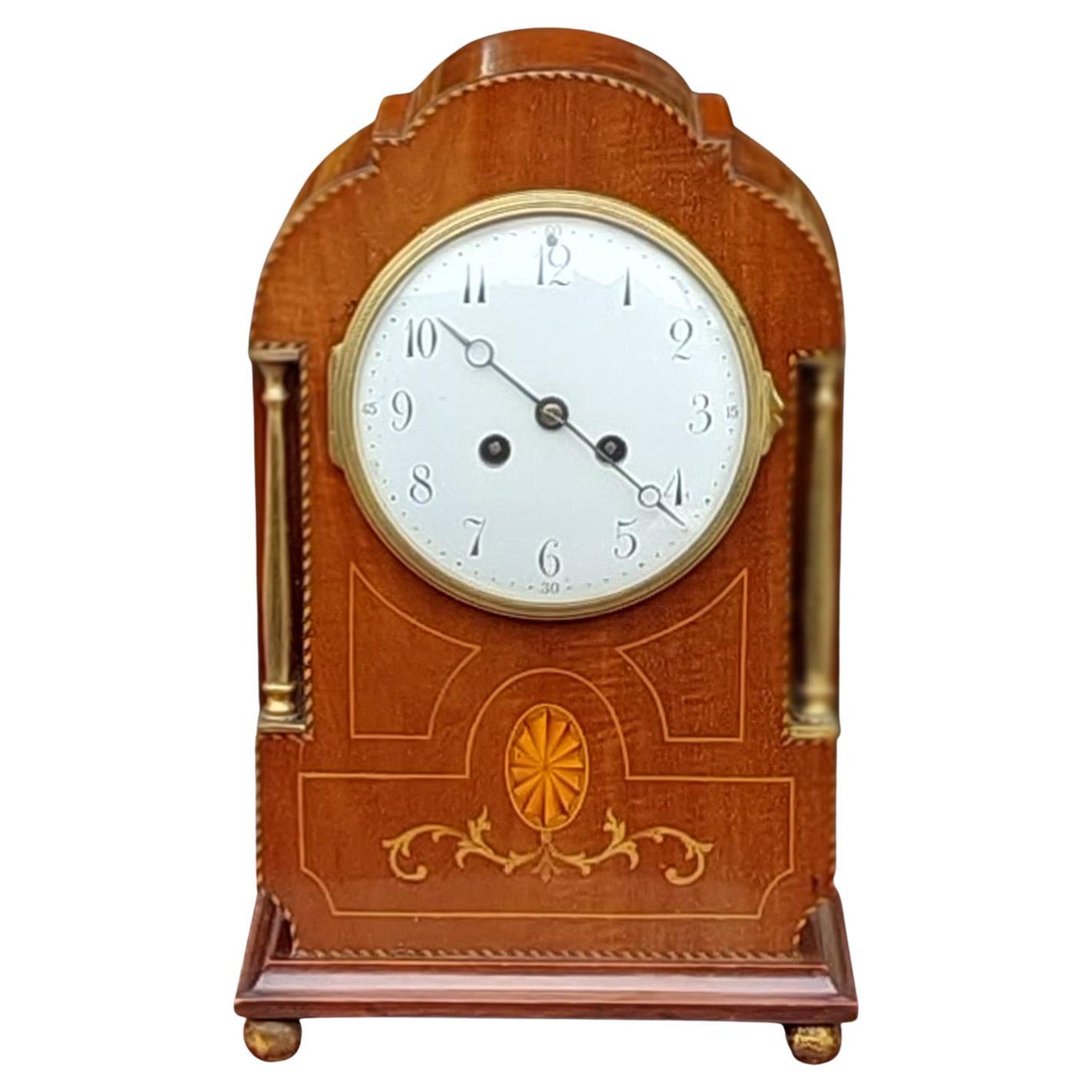 Early 20thC Mahogany and Boxwood Inlaid Mantel Clock