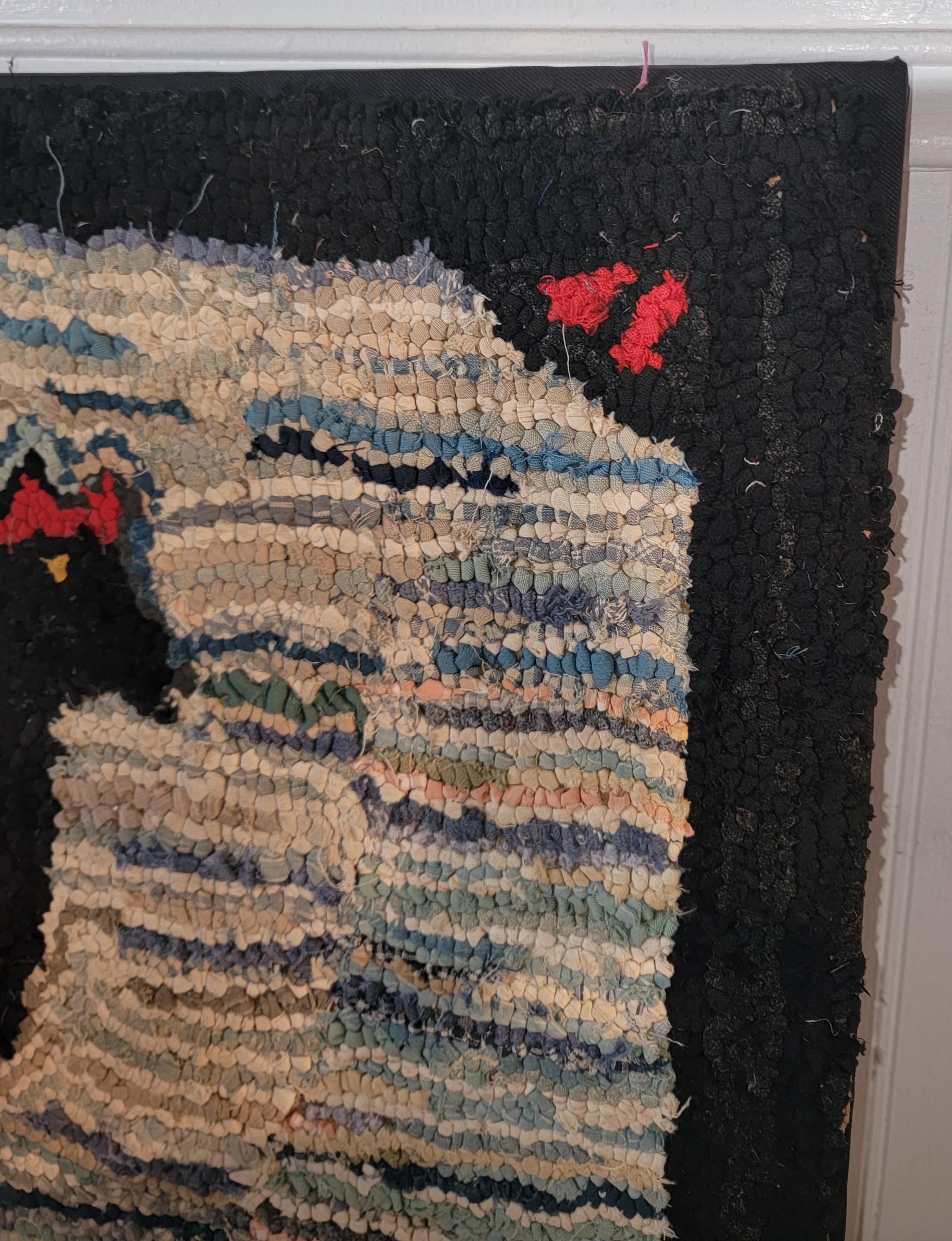 Hand-Knotted Early 20Th C American Hand Hooked Mounted Rooster Rug For Sale