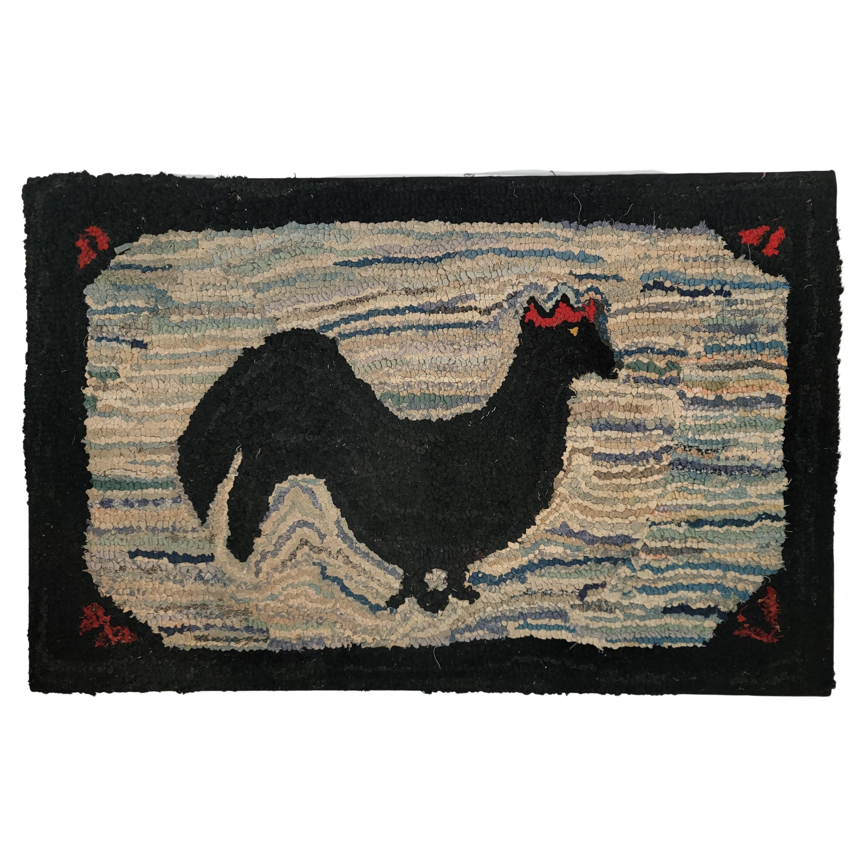 Early 20Th C American Hand Hooked Mounted Rooster Rug For Sale