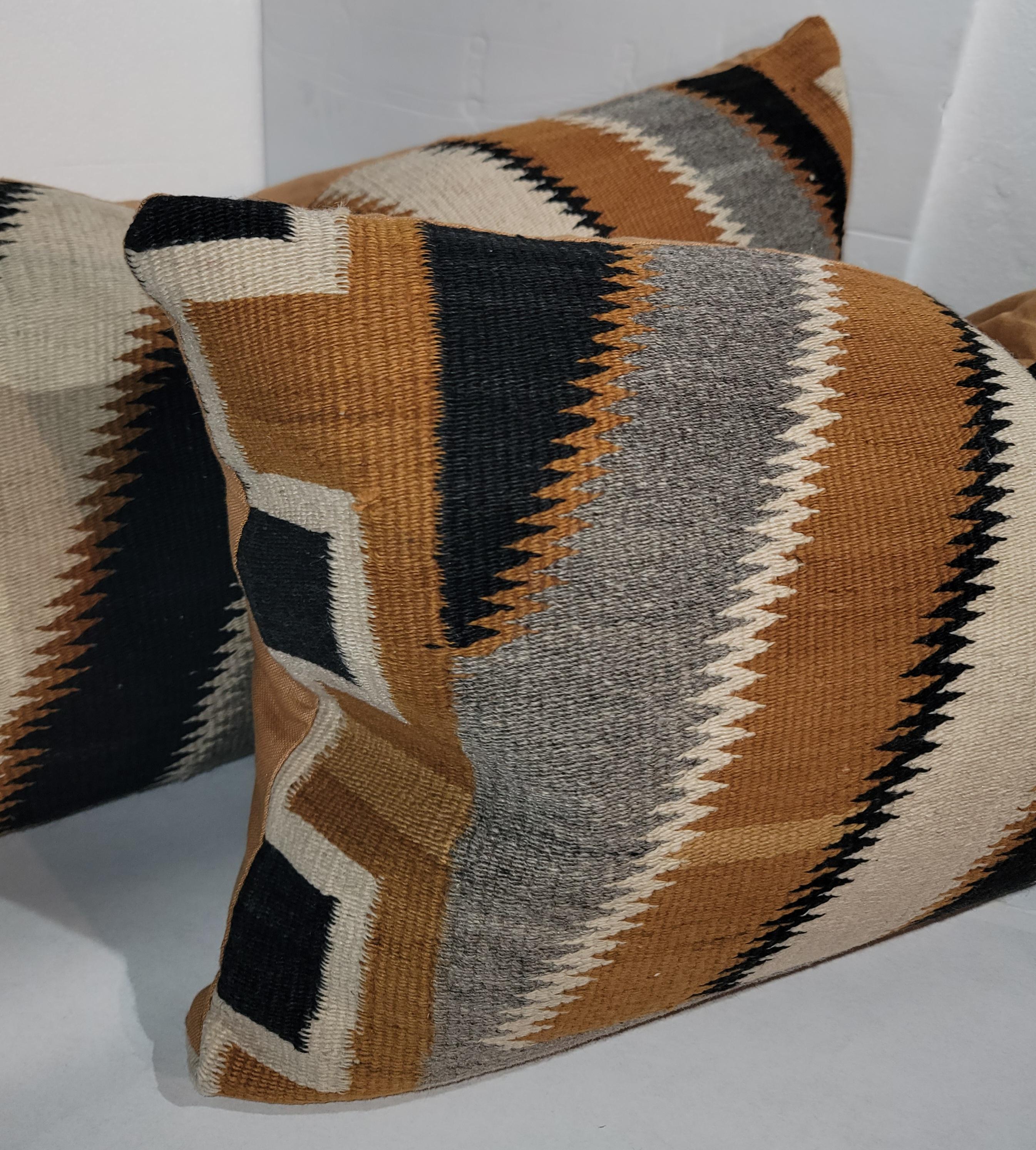 Adirondack Early 20thc Navajo Indian Weaving Bolster Pillows, Pair For Sale