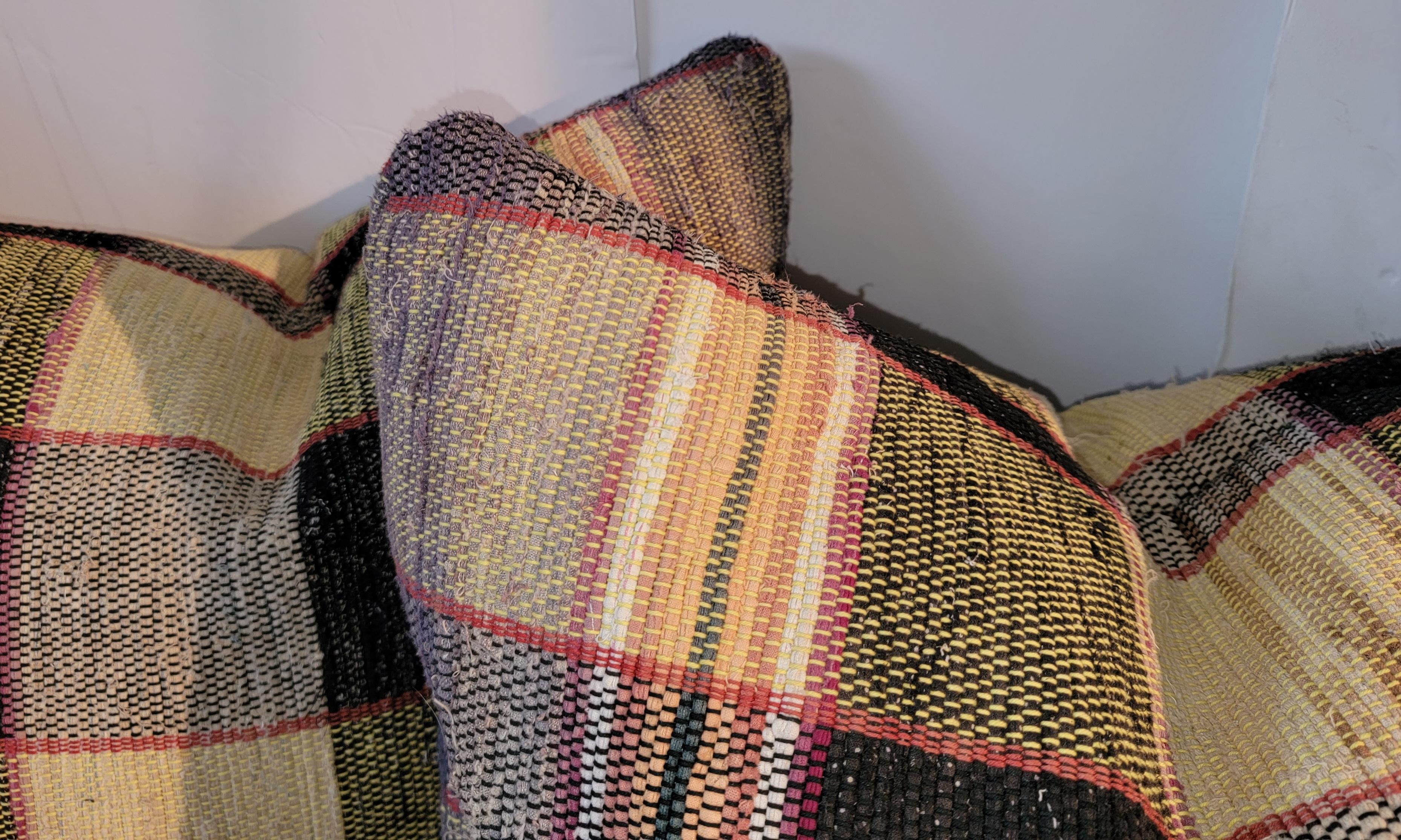 Adirondack Early 20th C, New England, Double Sided Rag Rug Pillows  For Sale