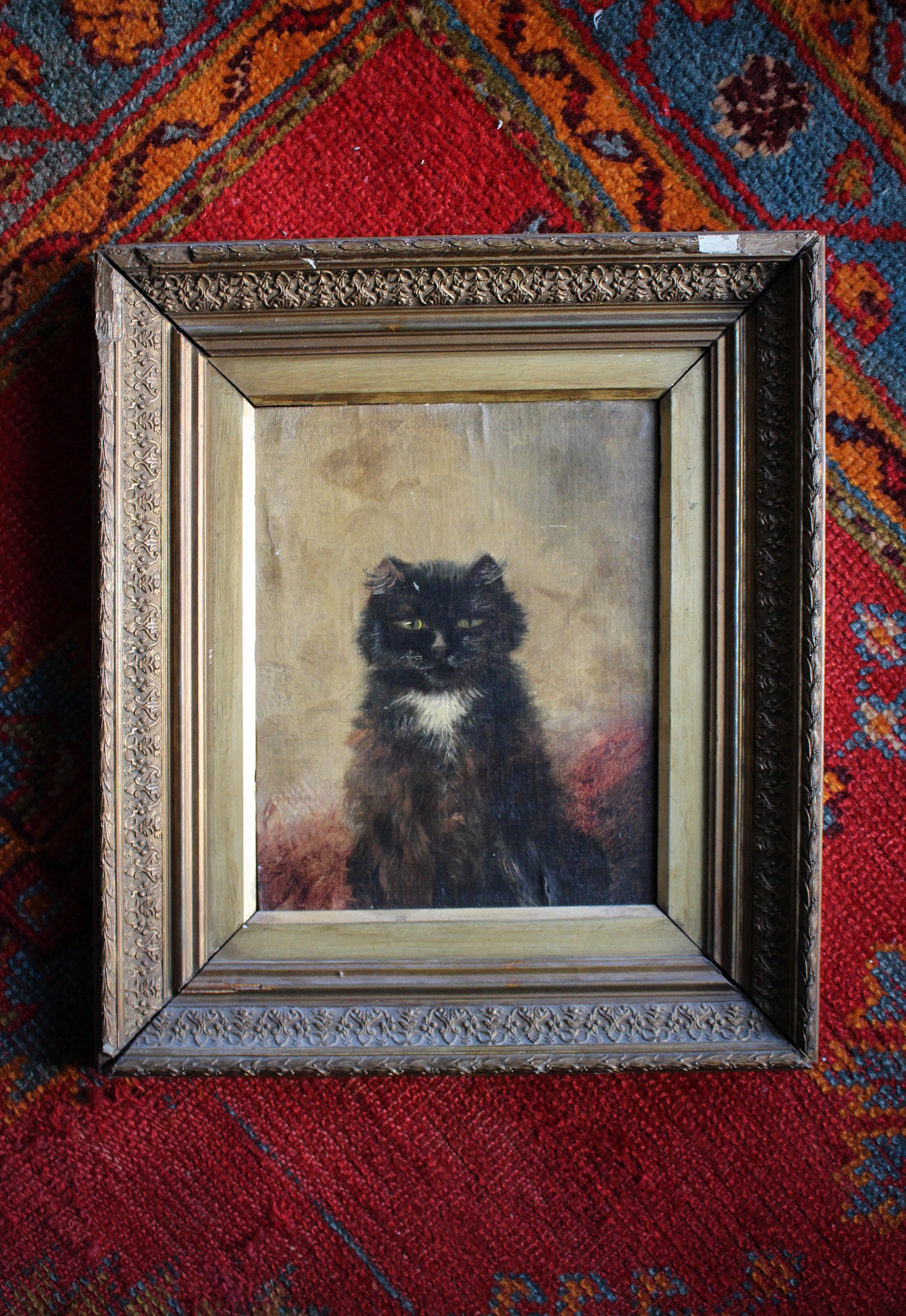 Early 20thC Oil on Canvas Circle of Henriette Ronner-Knip Mischievous Black Cat 6