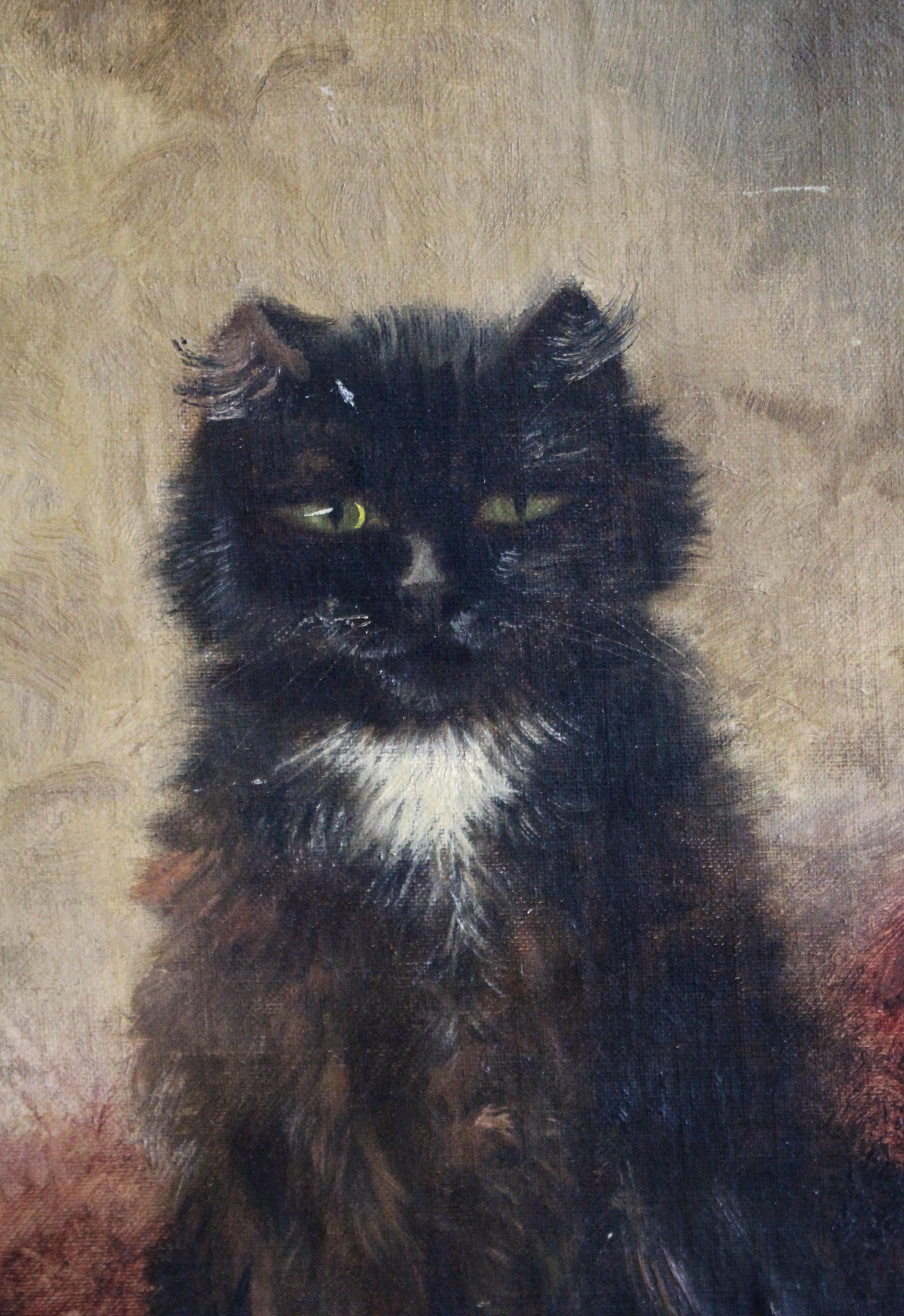 Early 20thC Oil on Canvas Circle of Henriette Ronner-Knip Mischievous Black Cat 3