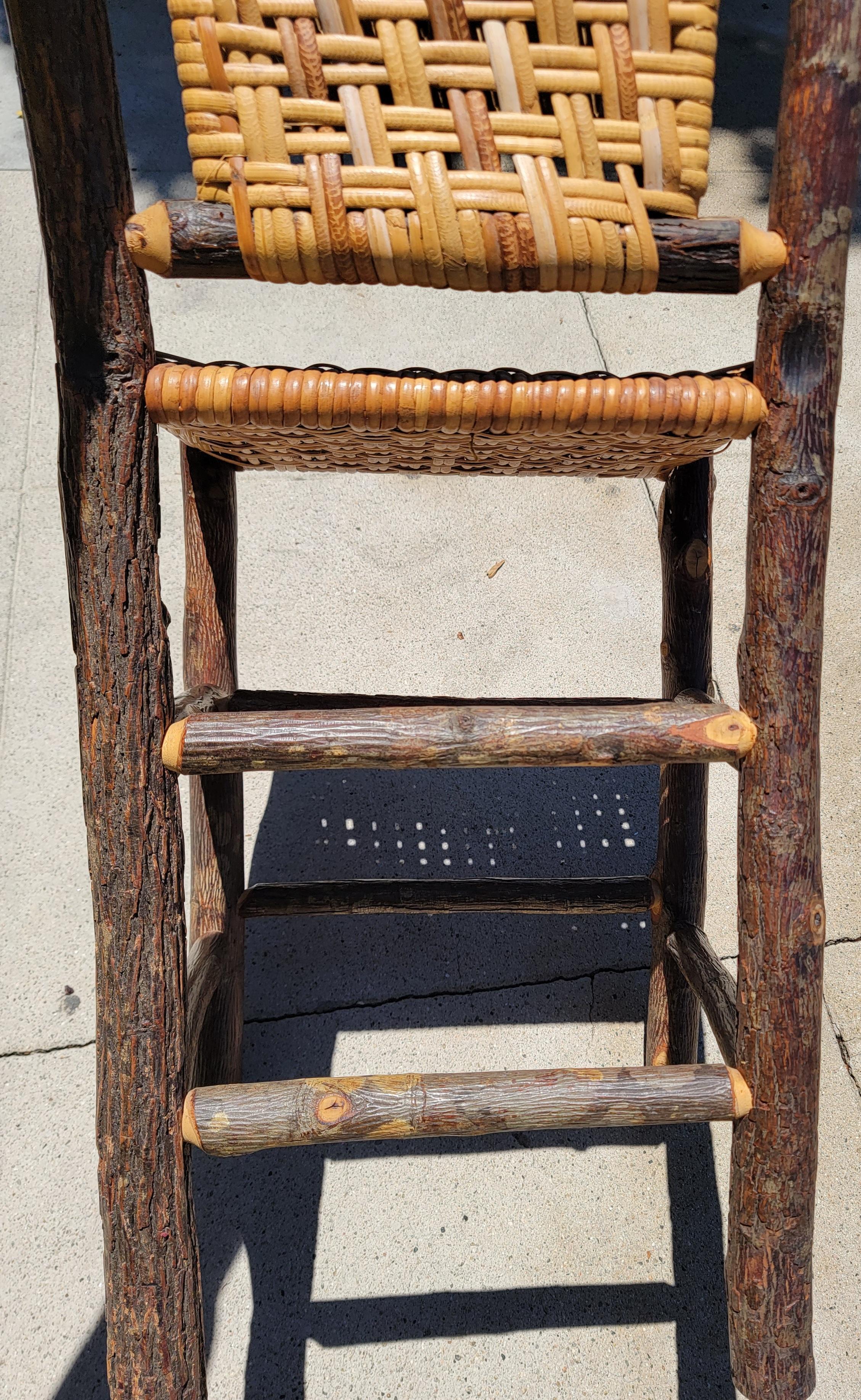 American Early 20th C Old Hickory Bar Stools, Pair